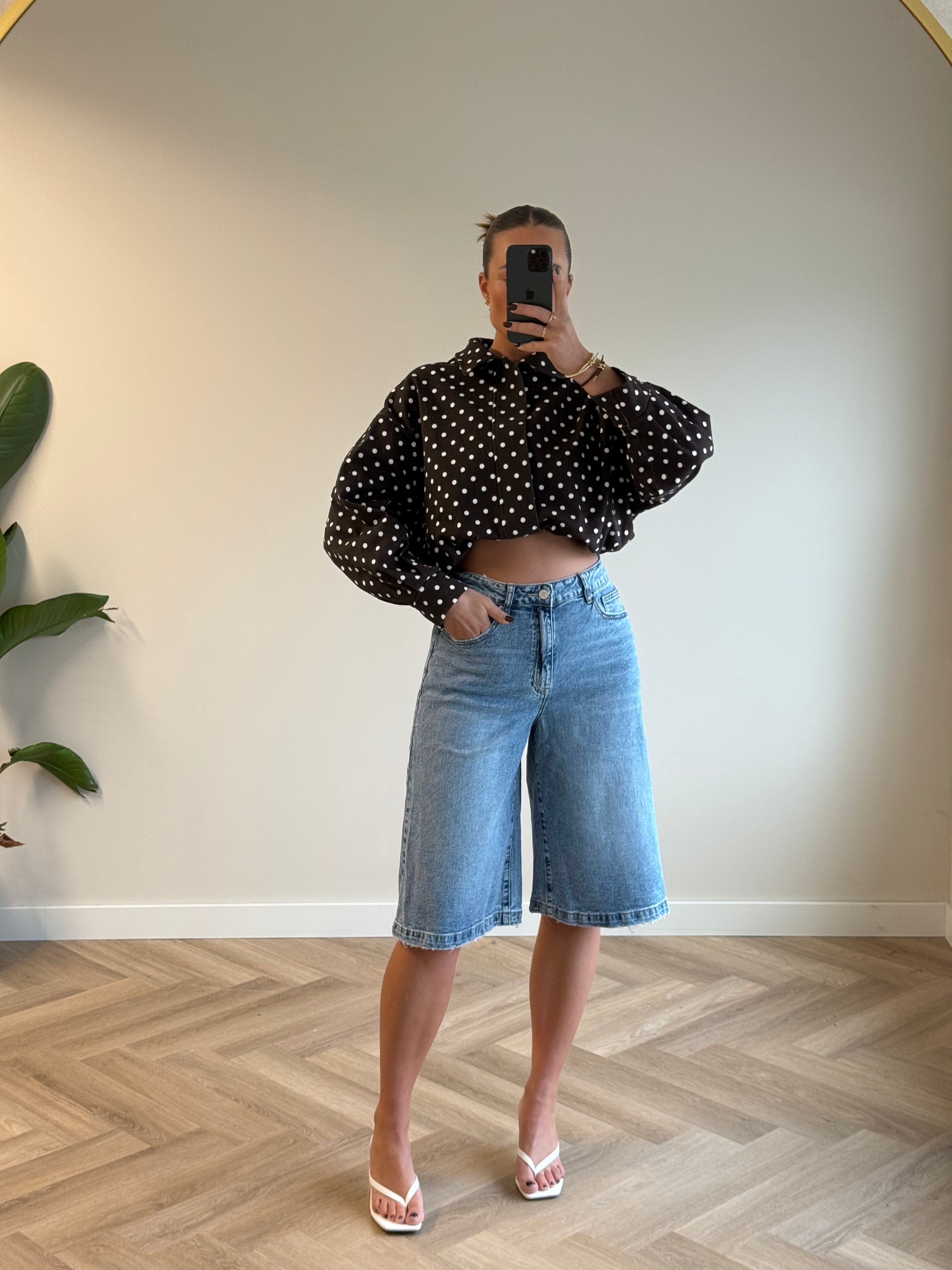 Queen Hearts Stretch Denim Jort | Blauw