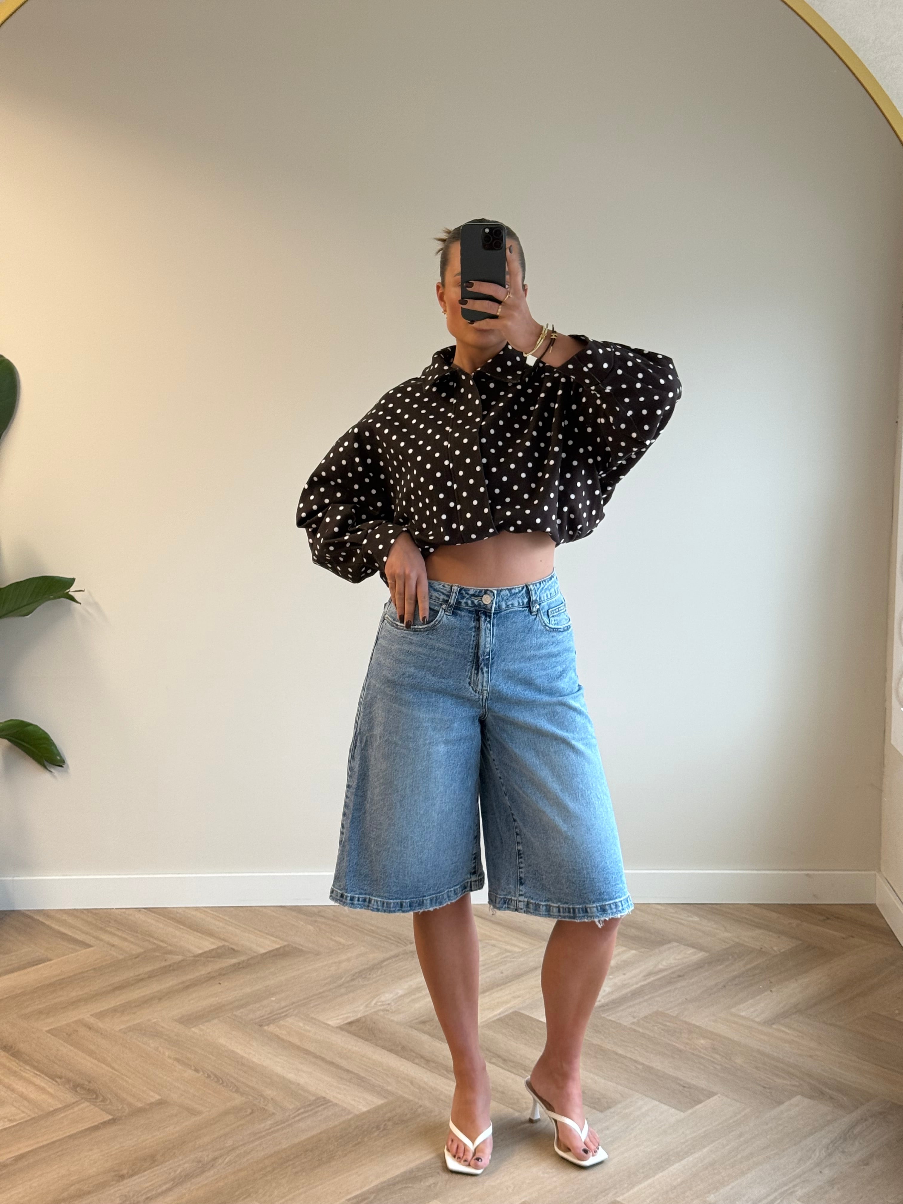 Queen Hearts Stretch Denim Jort | Blauw