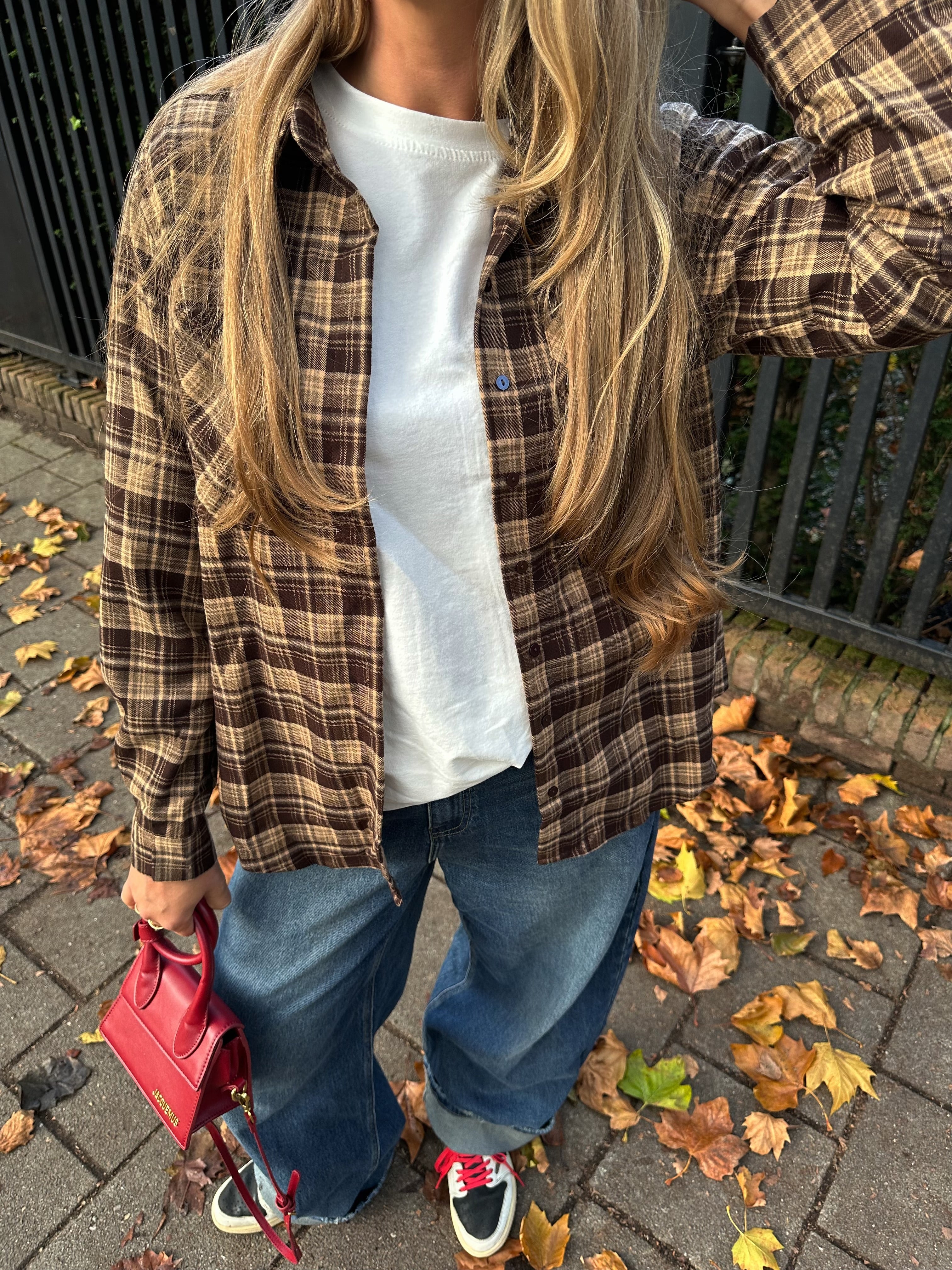 Geruite Blouse Bruin | Loua