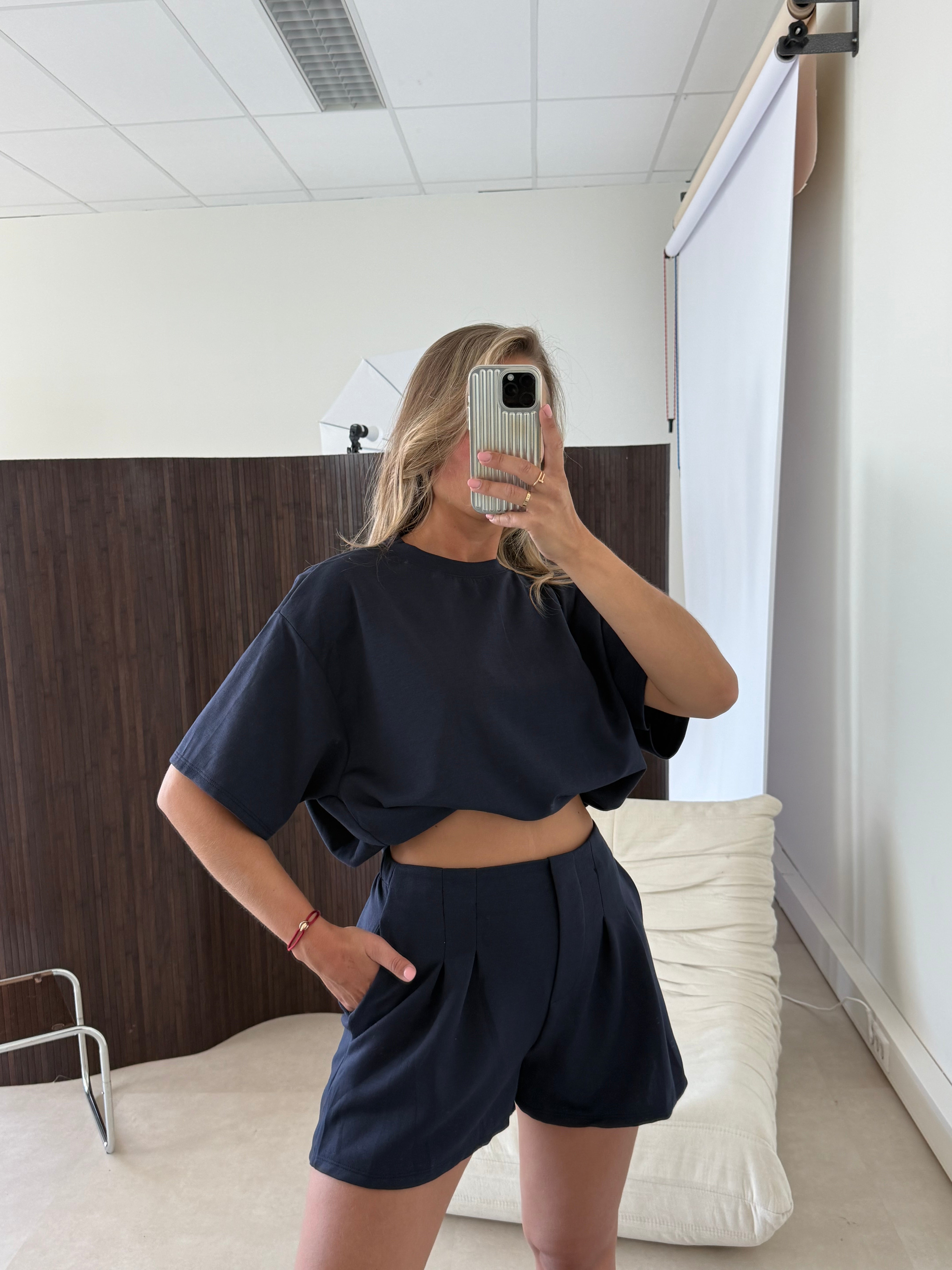 Cropped Two Piece Set Navy