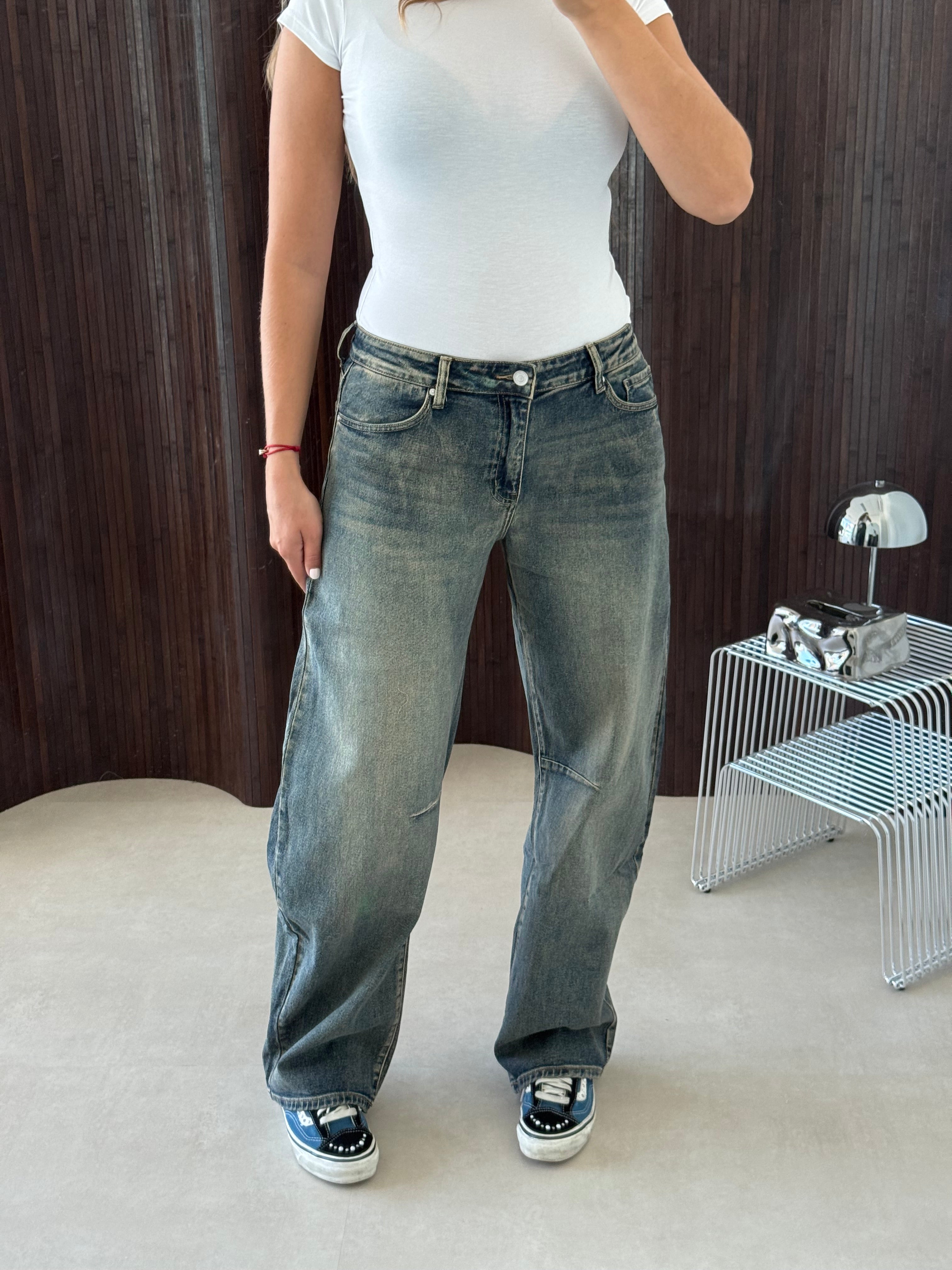 Queen Hearts Barrel Jeans Vintage Washing