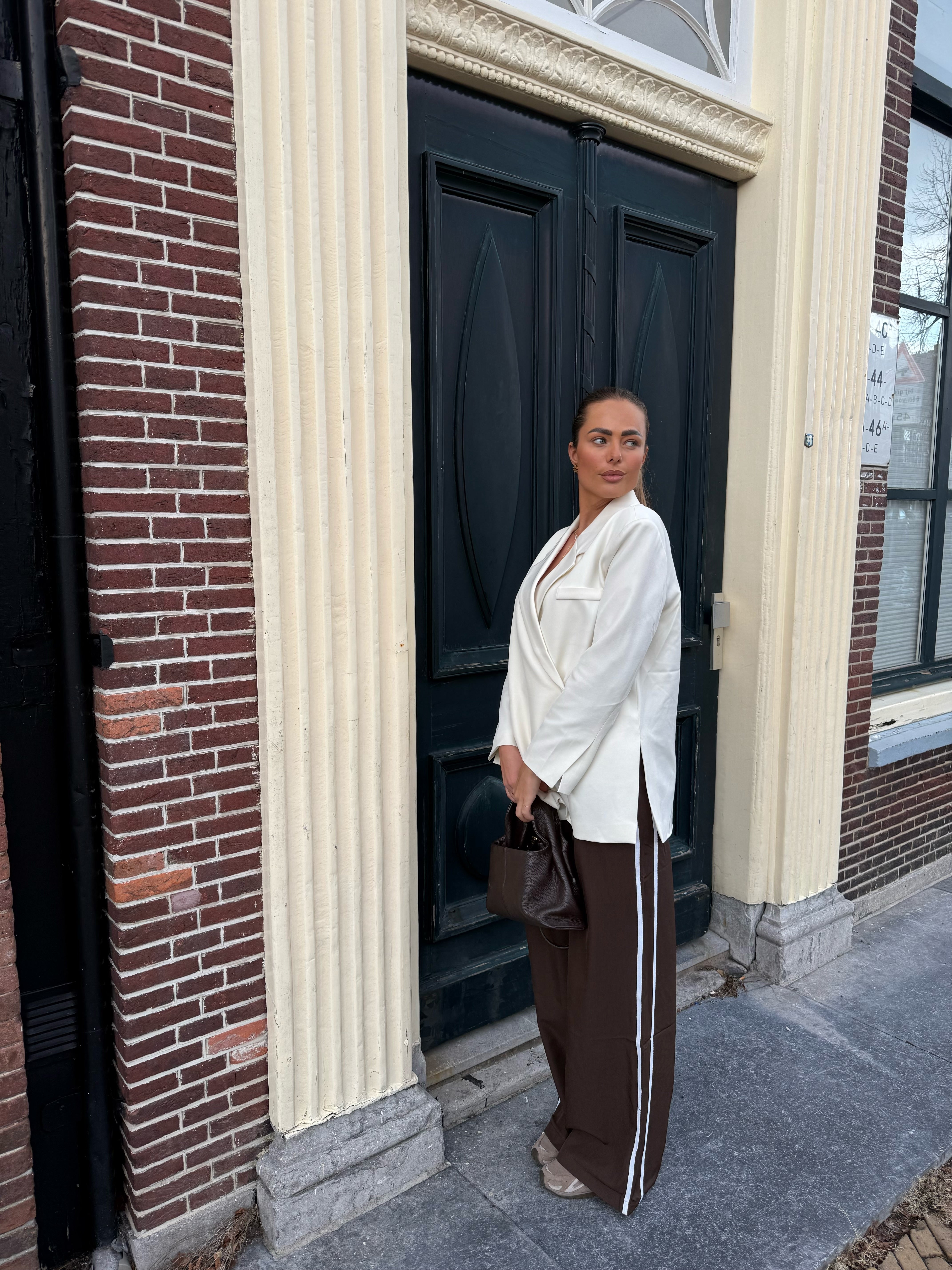 Wijde Pantalon Streep Bruin | Olivia