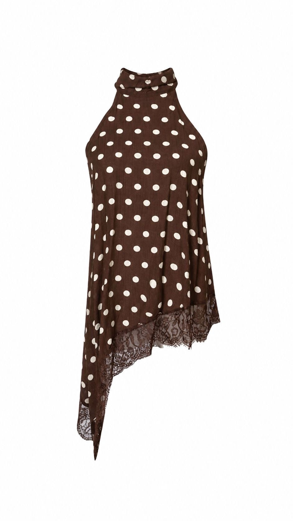 Asymmetrische Polkadot Lace Top Bruin