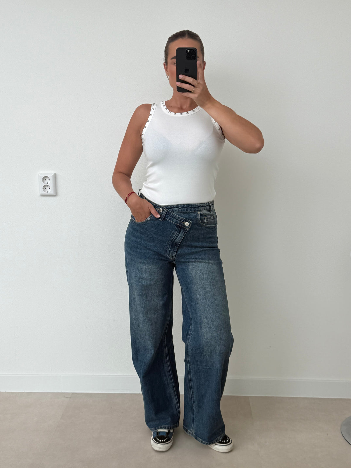 Overslag Stretch Jeans Donker Blauw
