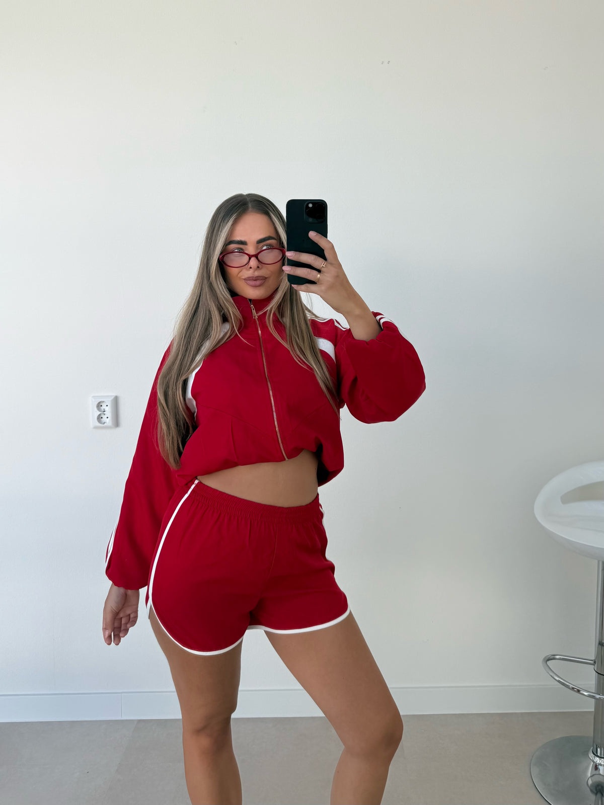 Sporty Two Piece Set Rood Wit