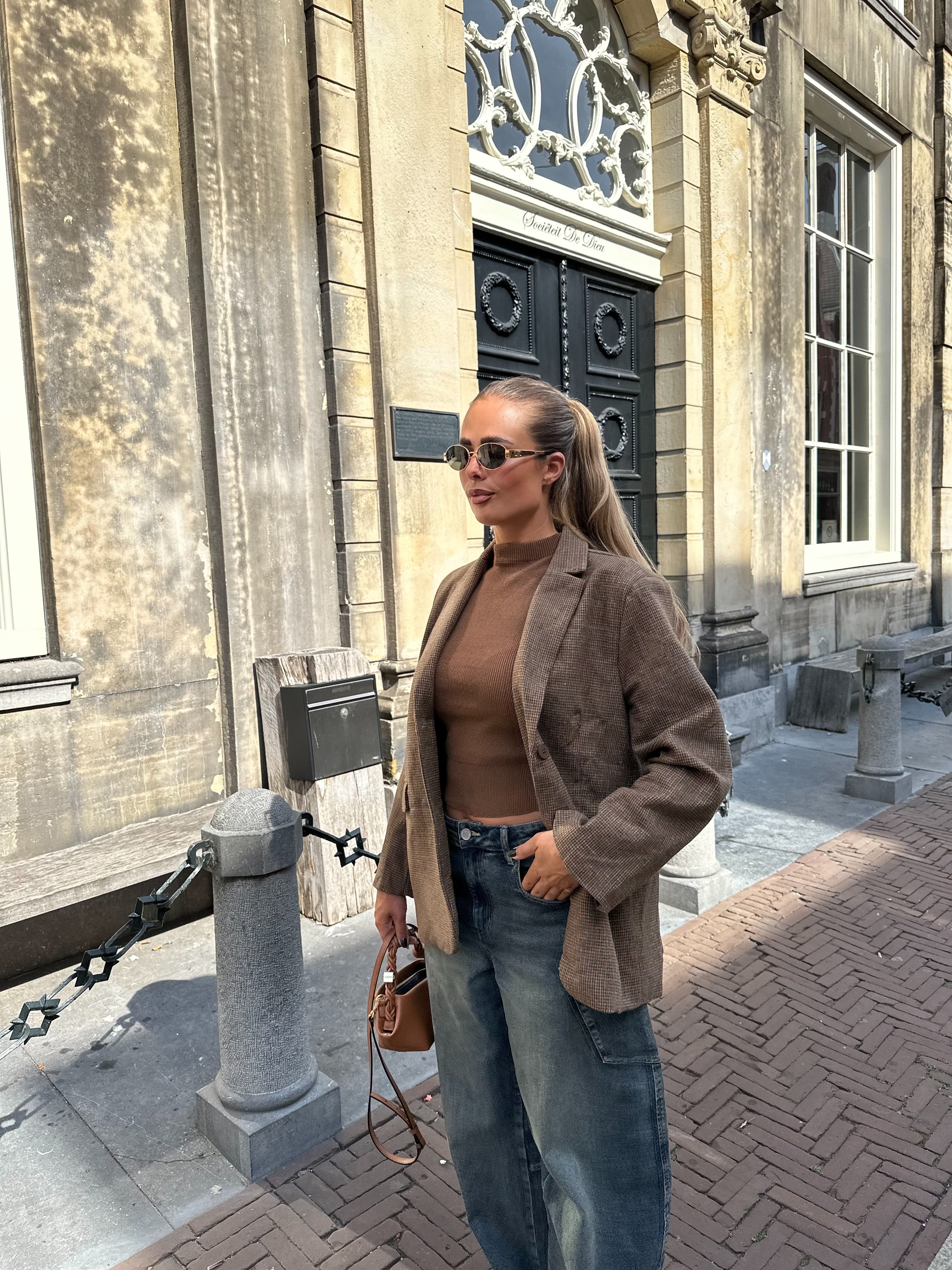 Wool Blazer Geruit Bruin | Bibi
