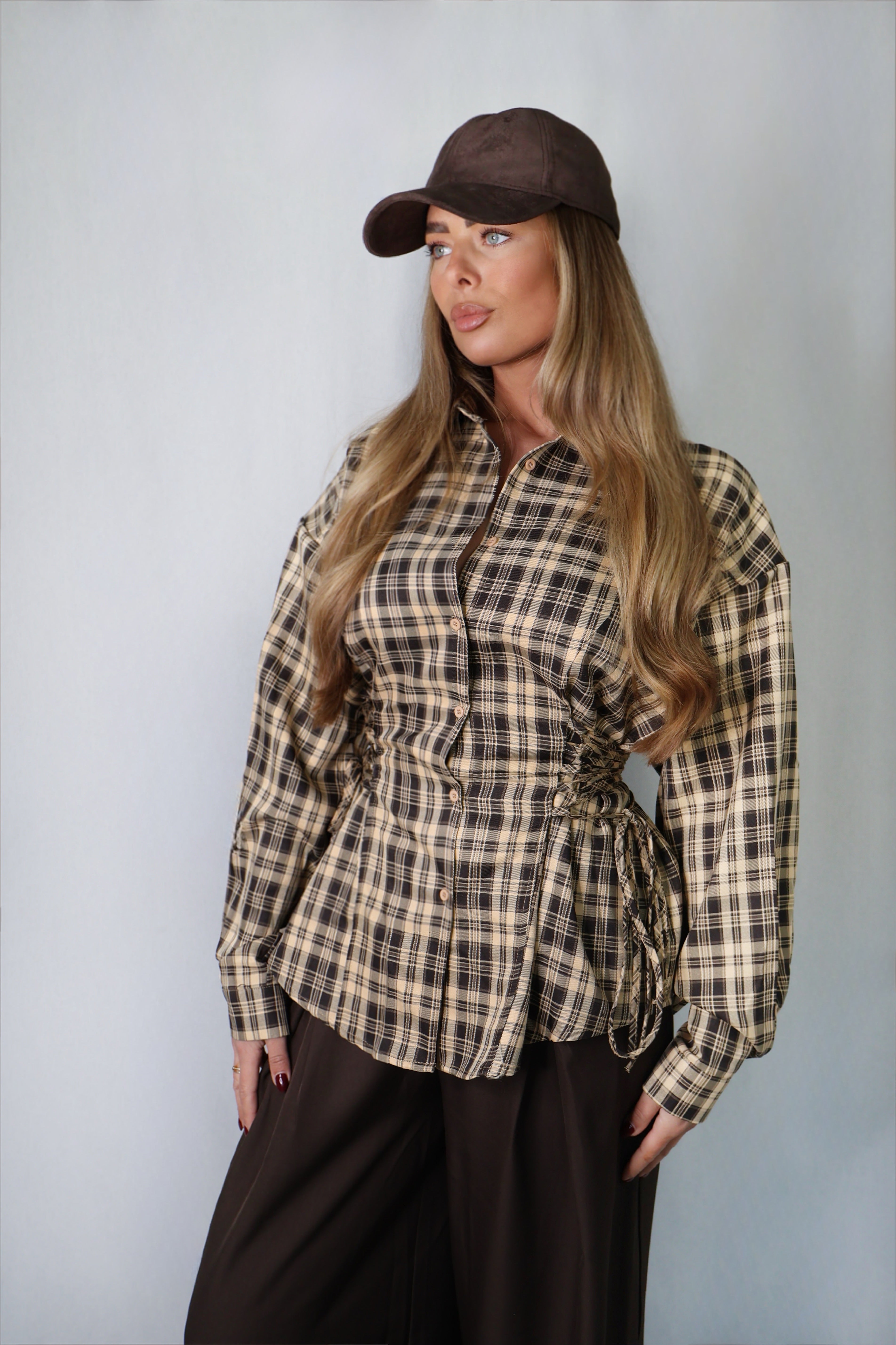 Getailleerde Blouse Geruit Bruin | River