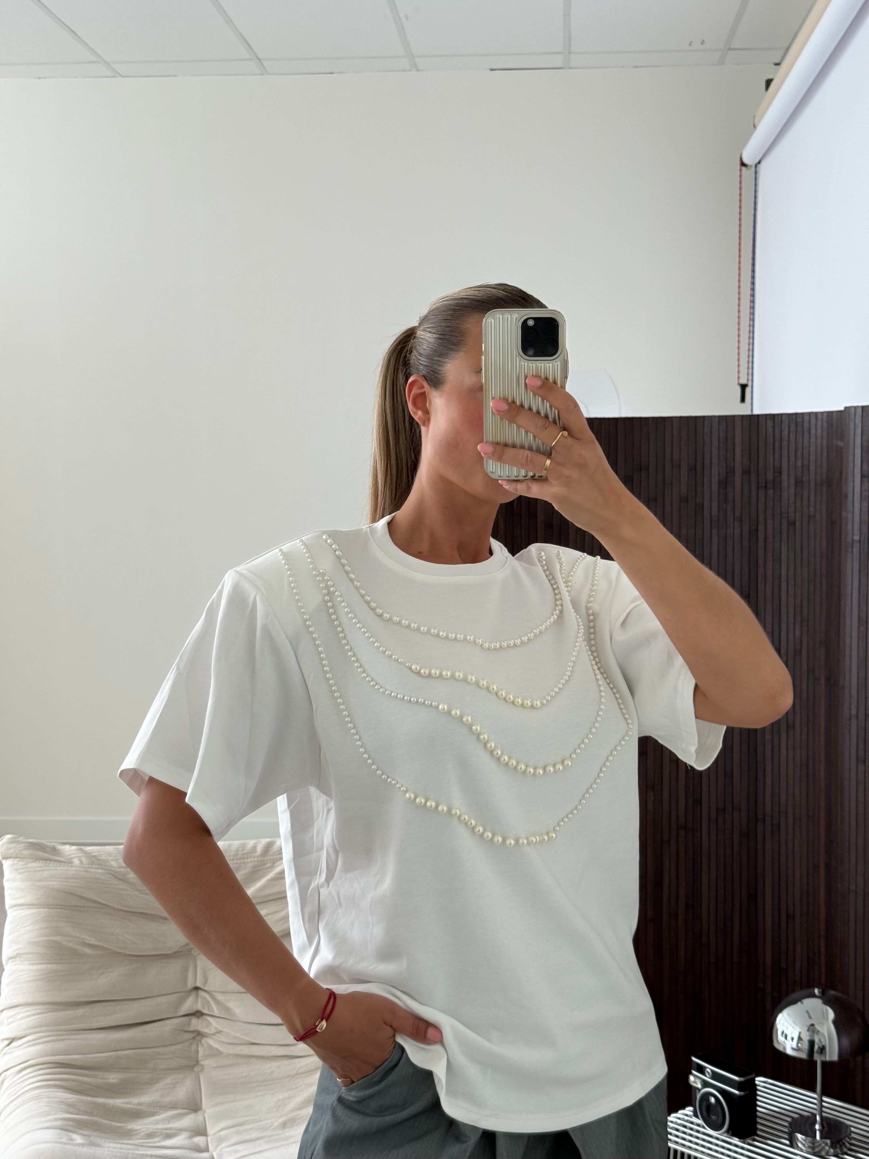 Oversized T-shirt Parels Wit | Olivia