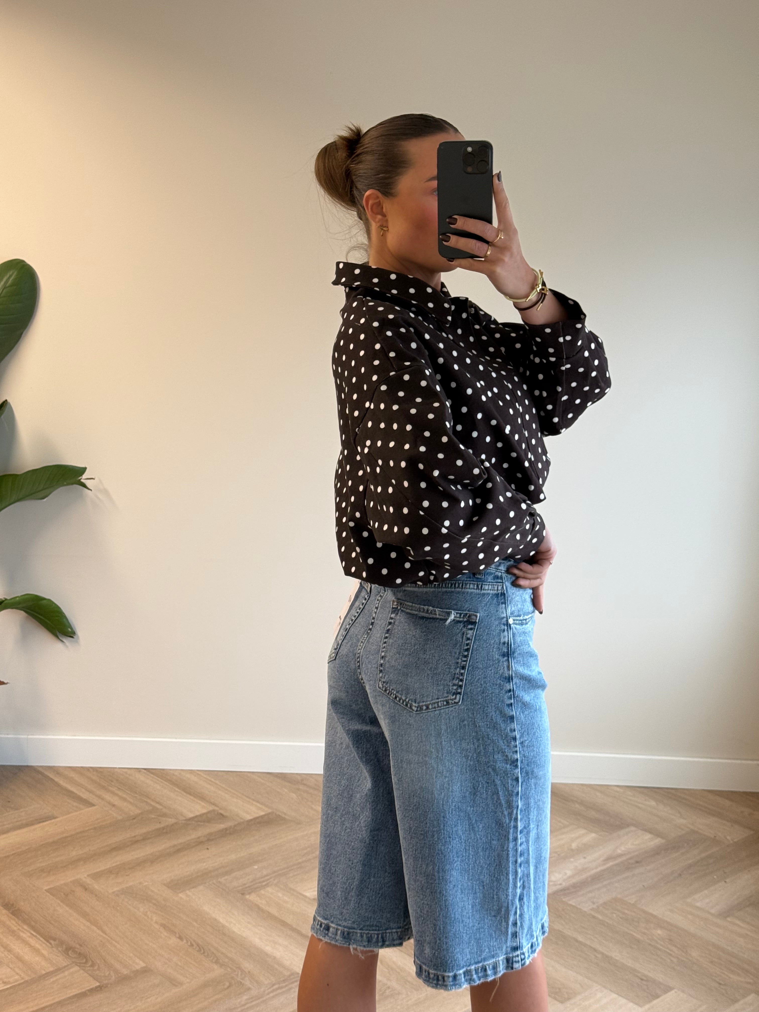 Queen Hearts Stretch Denim Jort | Blauw