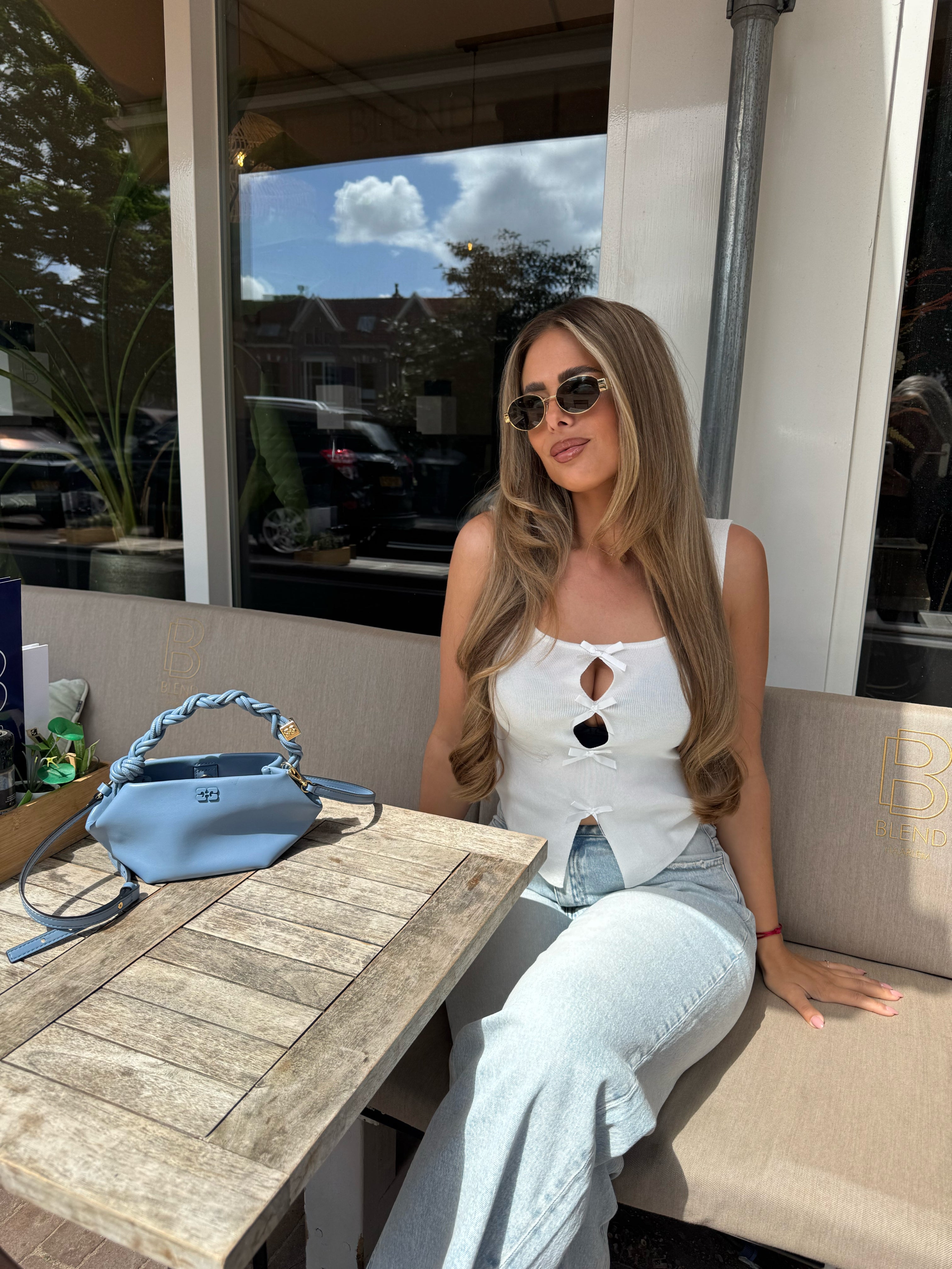 Stretch Top Strikjes Wit | Zoe