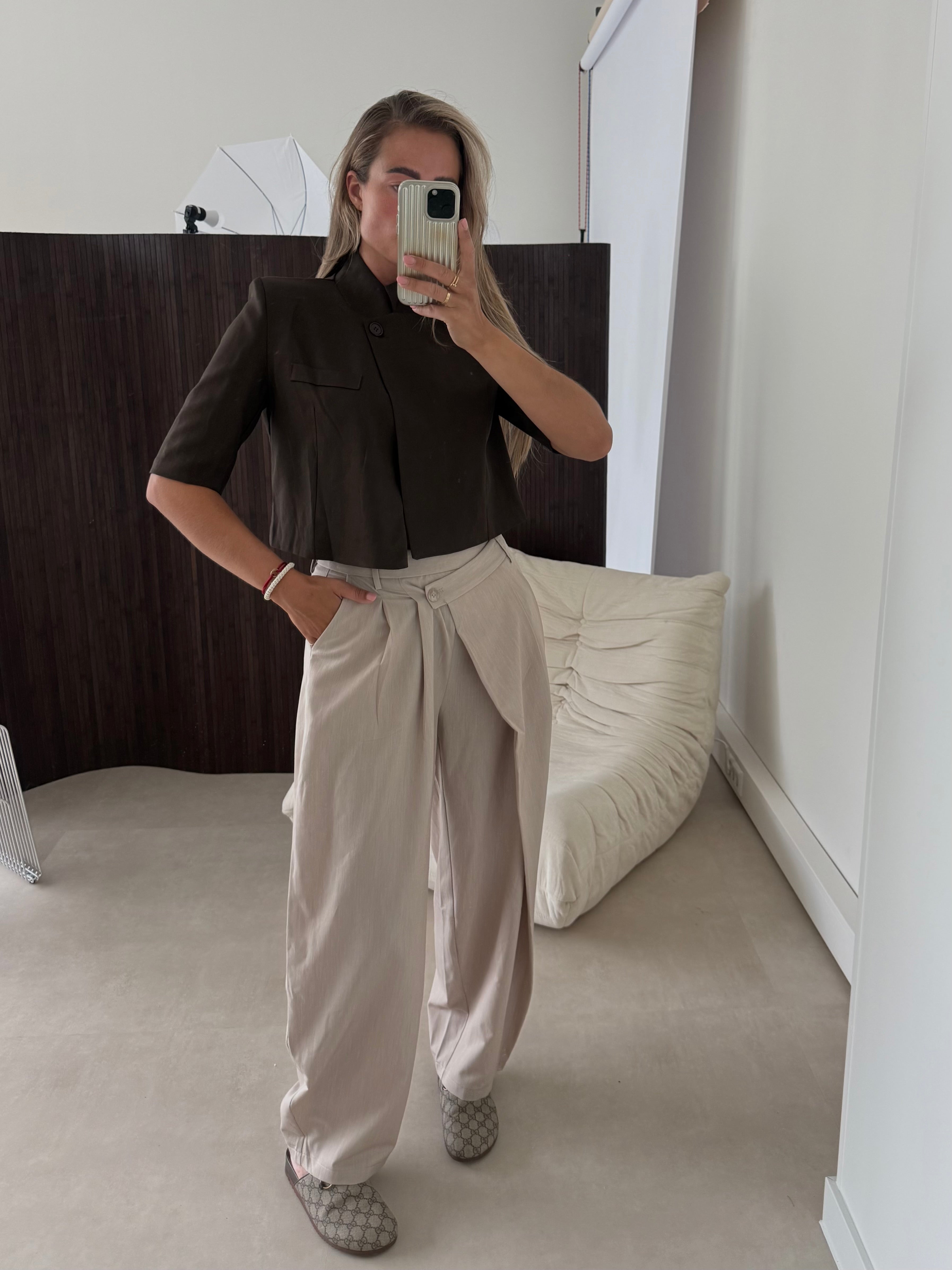 Pantalon met Overslag Knoop Beige | Wen