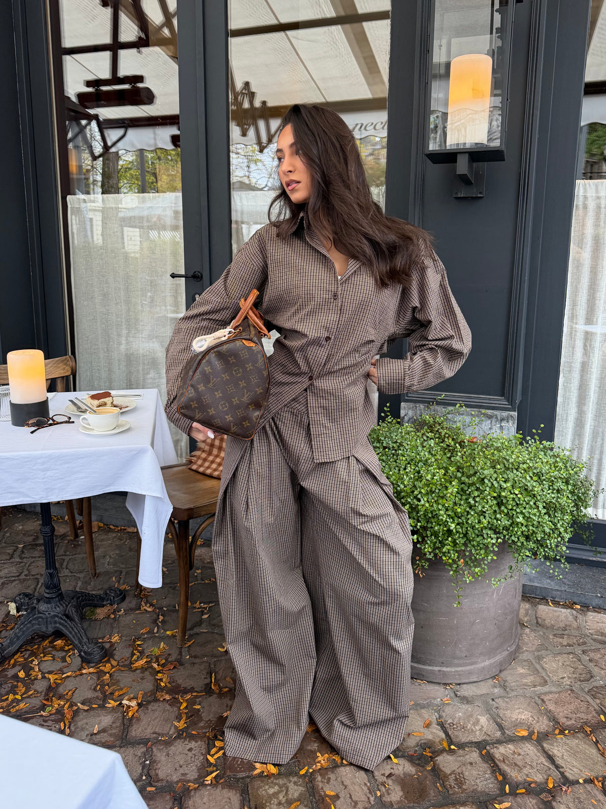 Geplooide Pantalon Geruit Choco