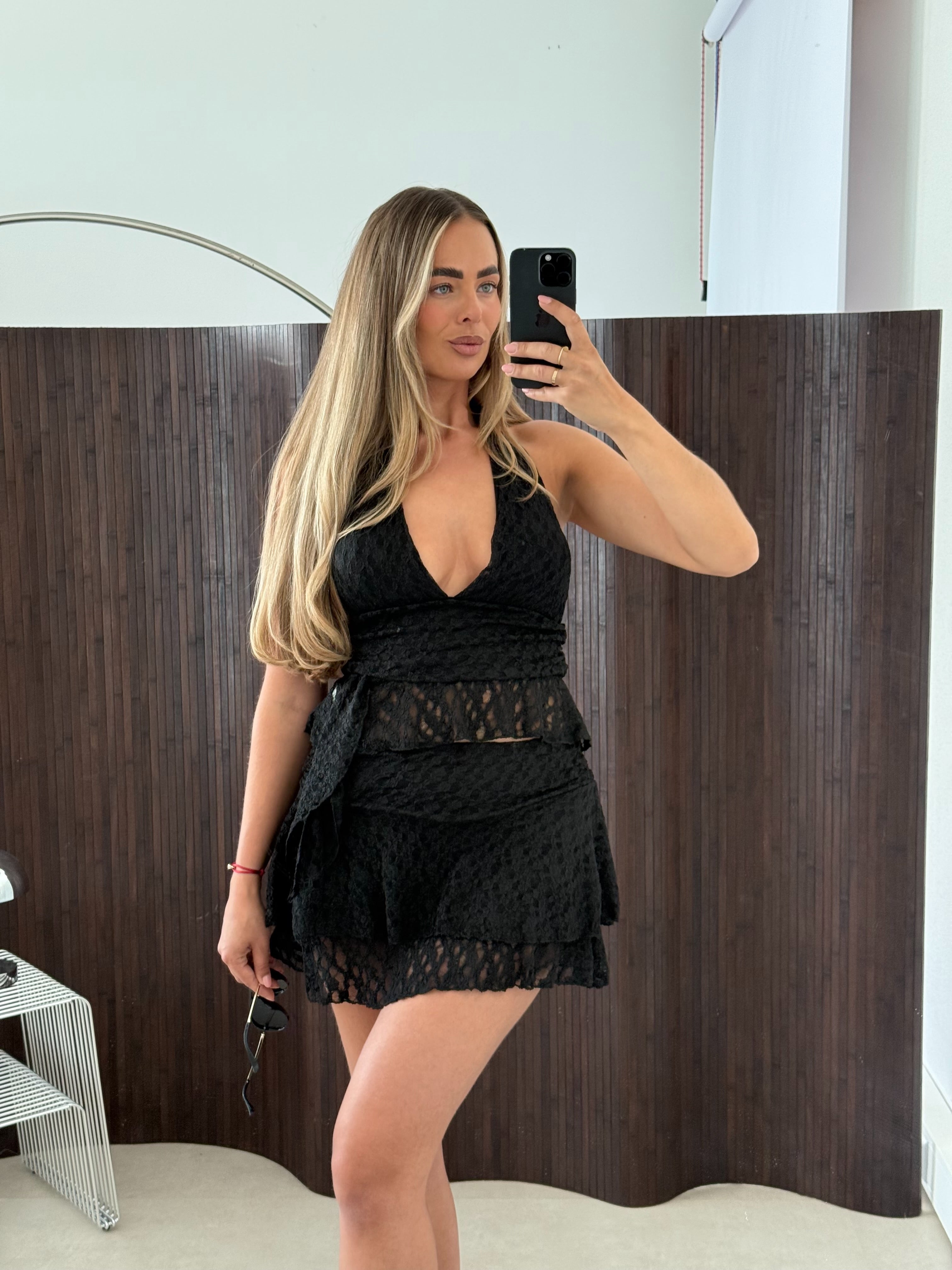 Kanten Halter Top Zwart | Kathy