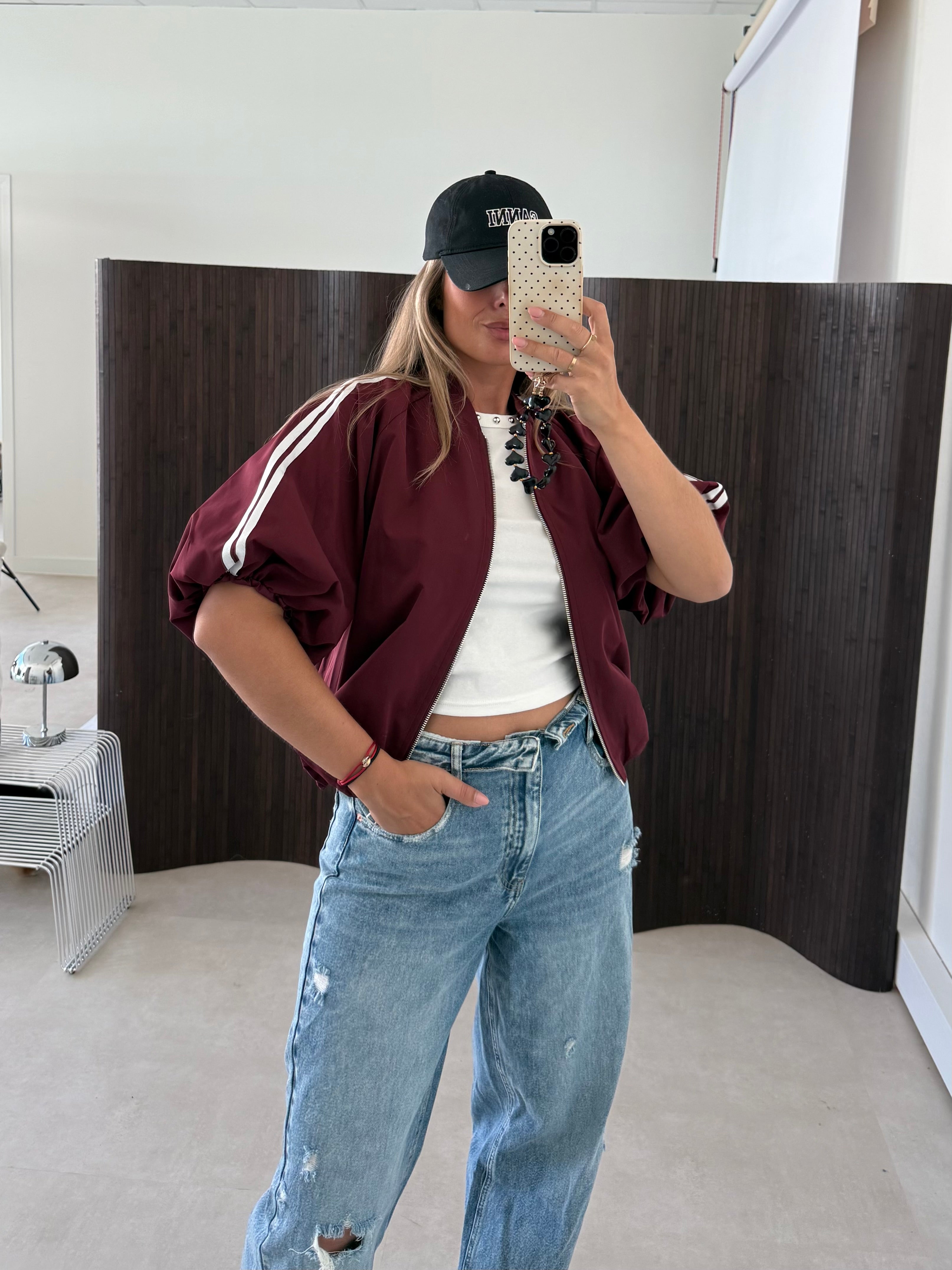 Bomber Jacket Bordeaux Witte Bies