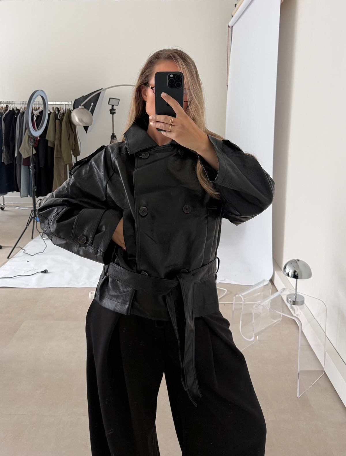 Belted Leather Jacket Black
