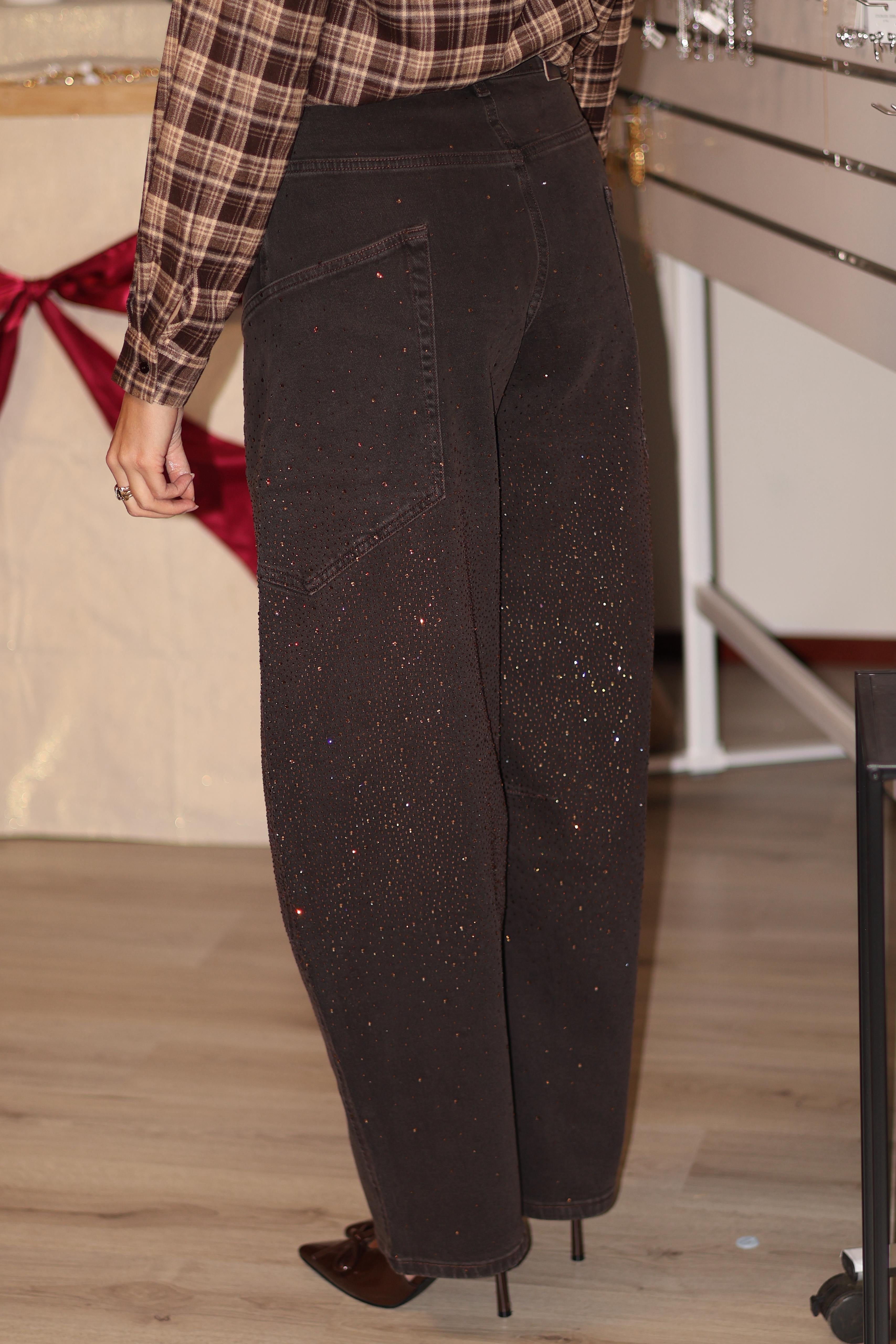 Queen Hearts Balloon Jeans Strass Bruin