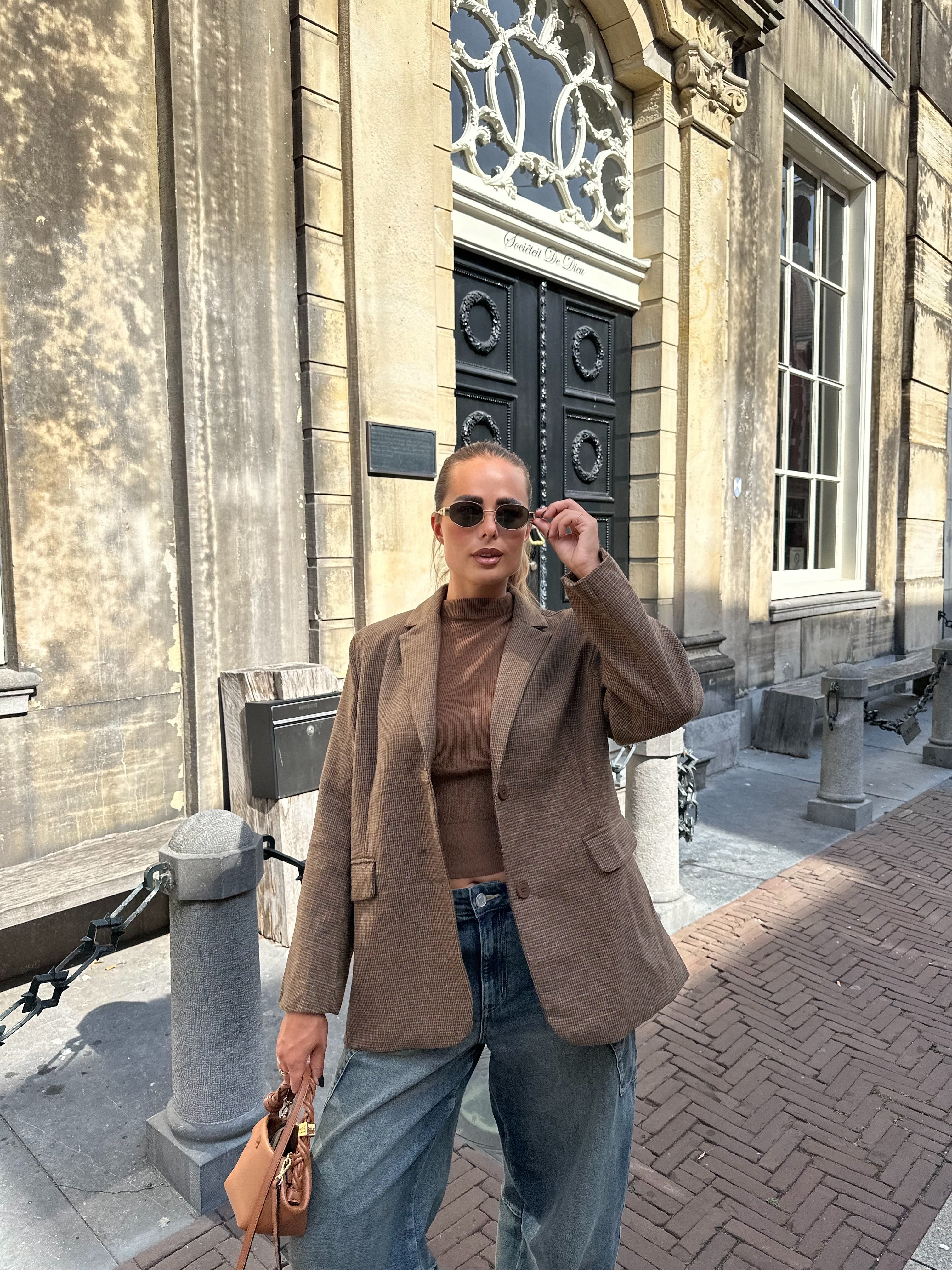 Wool Blazer Geruit Bruin | Bibi