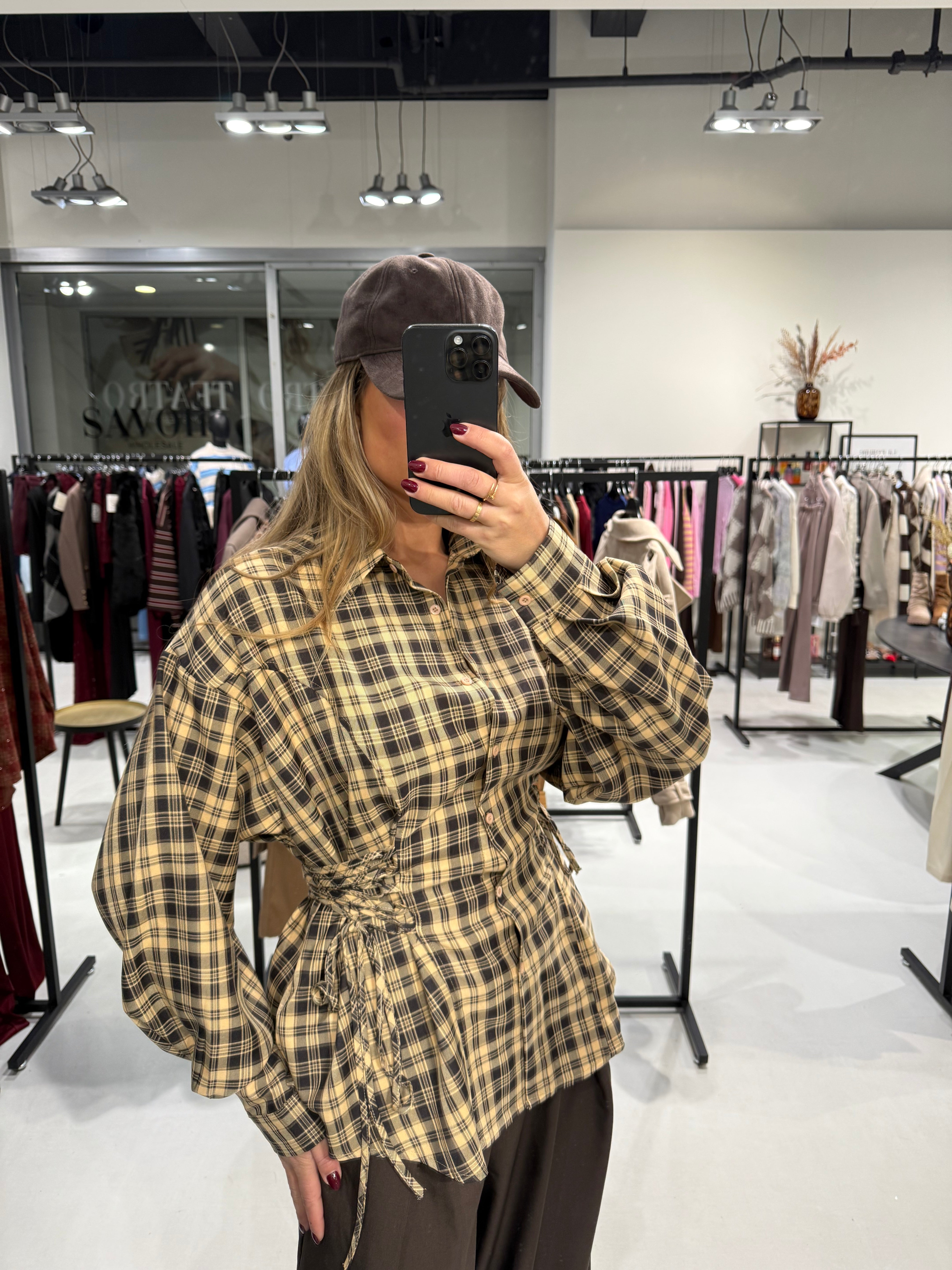 Getailleerde Blouse Geruit Bruin | River