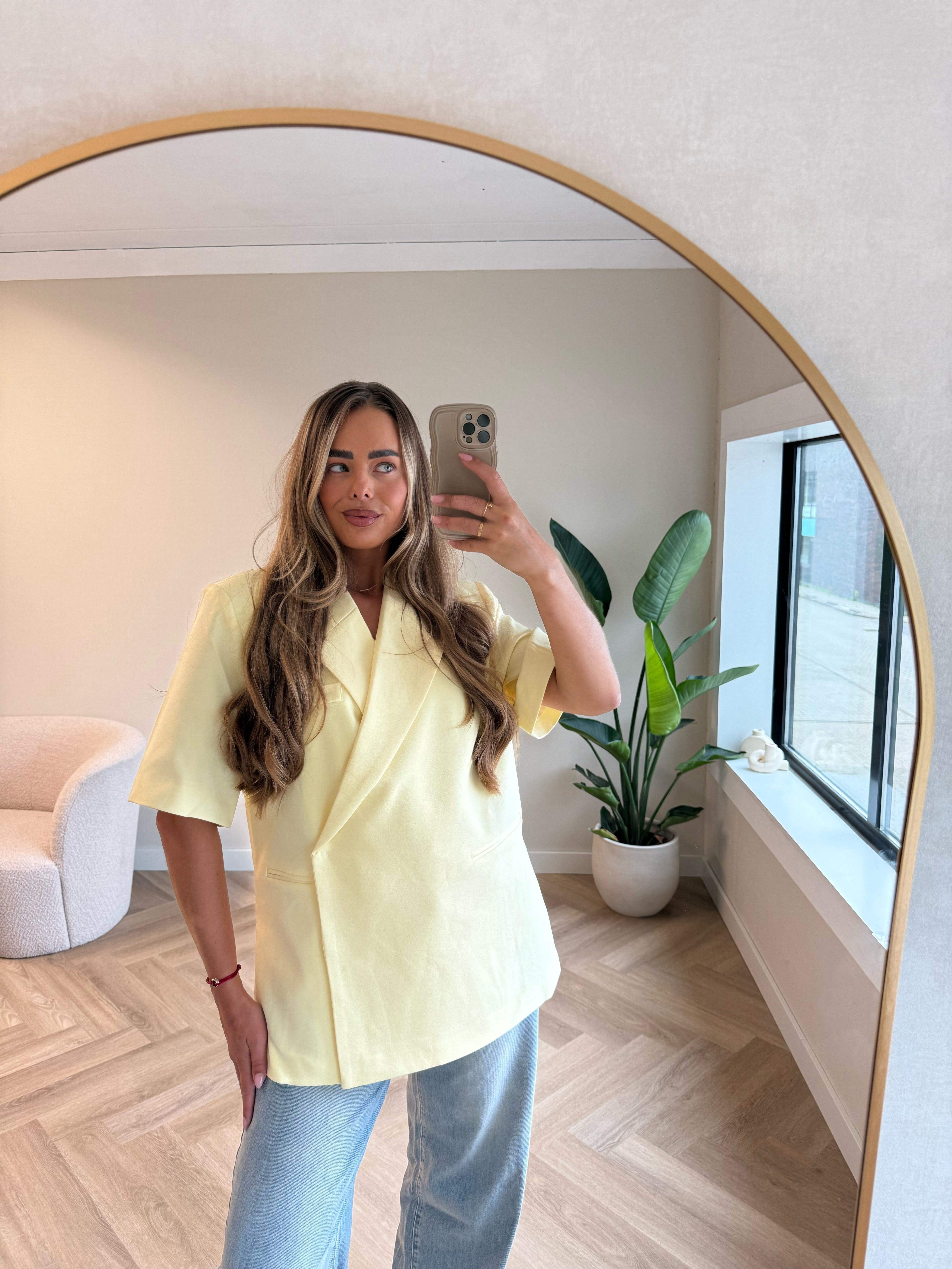 Oversized Blazer Korte Mouw Boter Geel | Jade