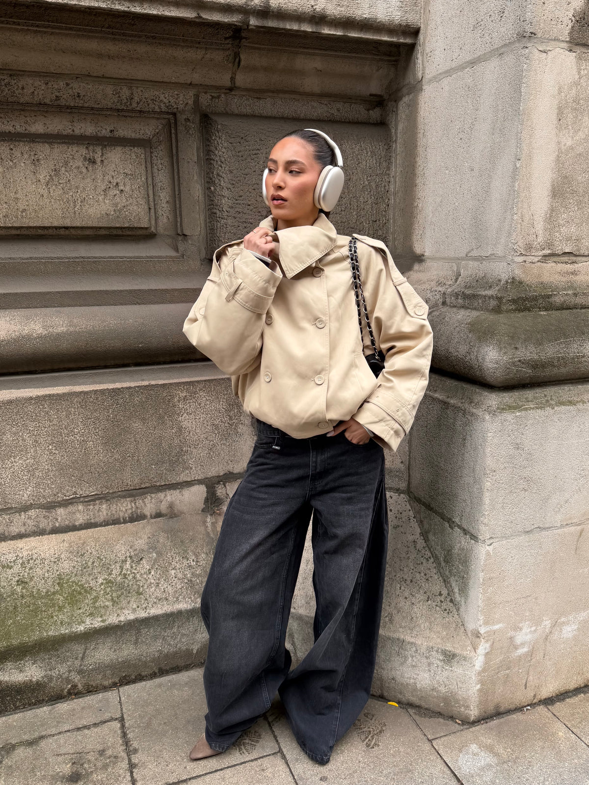Double Waistband Wide Leg Jeans | Grijs