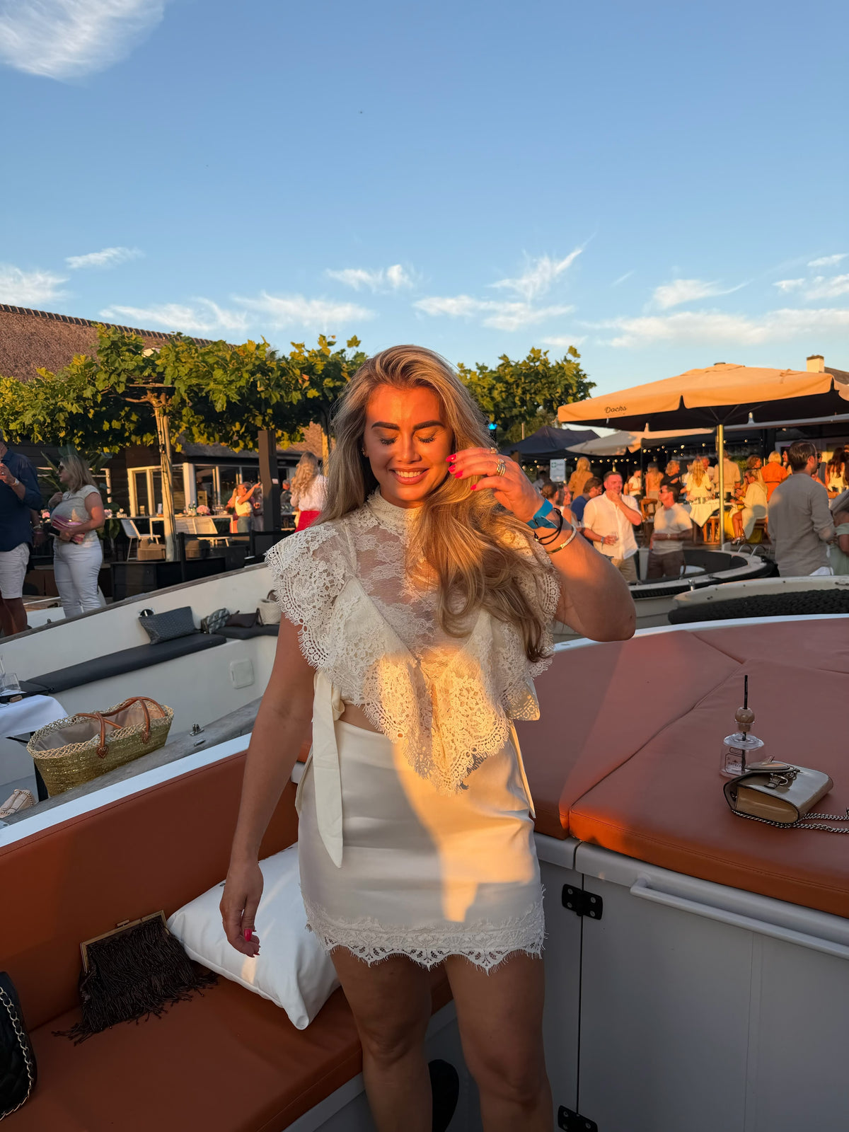 Kanten Top met Strikken Crème | Kendall