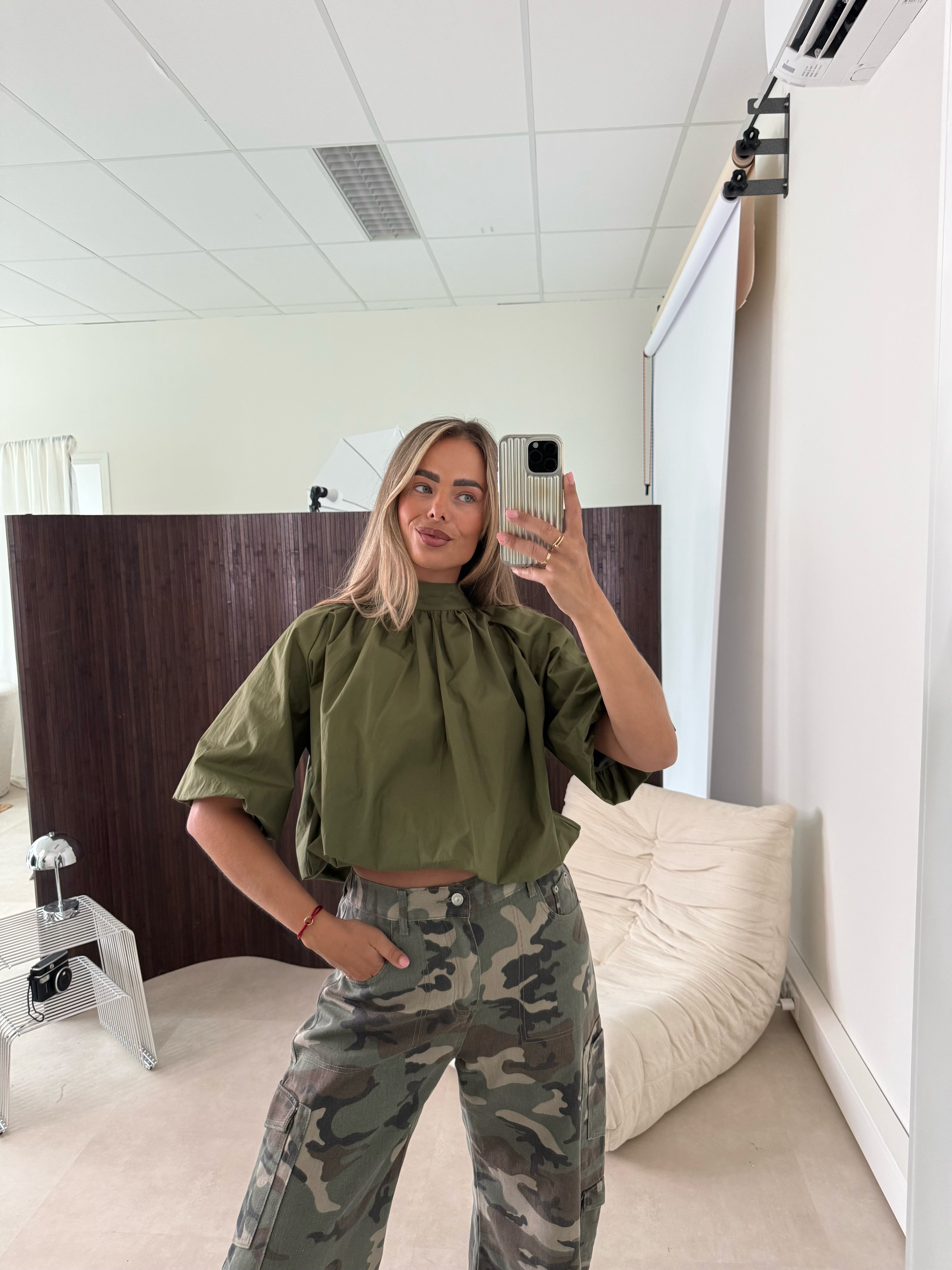 Blouse met Strik Achterkant Army Groen