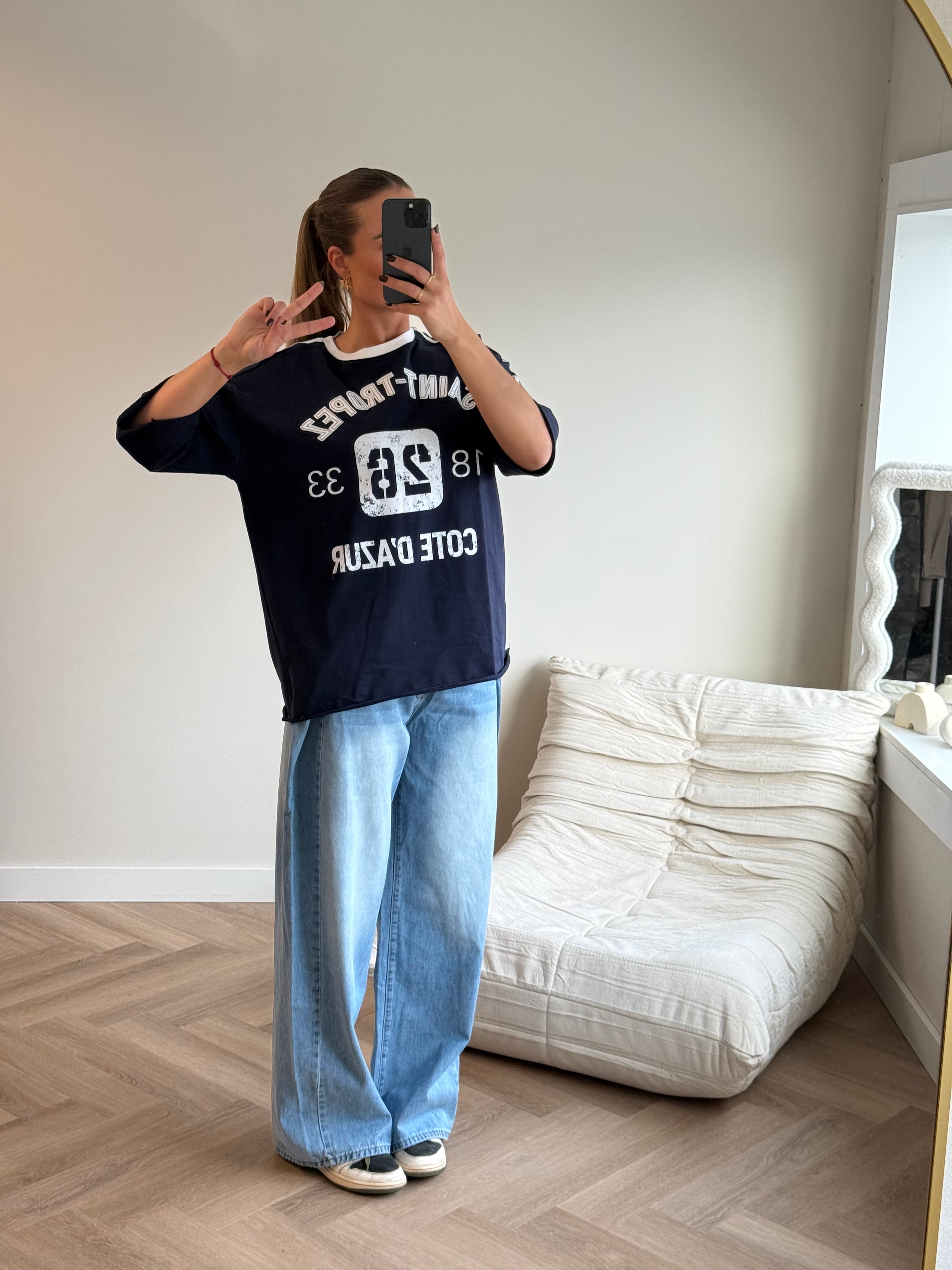 Oversized T-shirt met Tekst Blauw