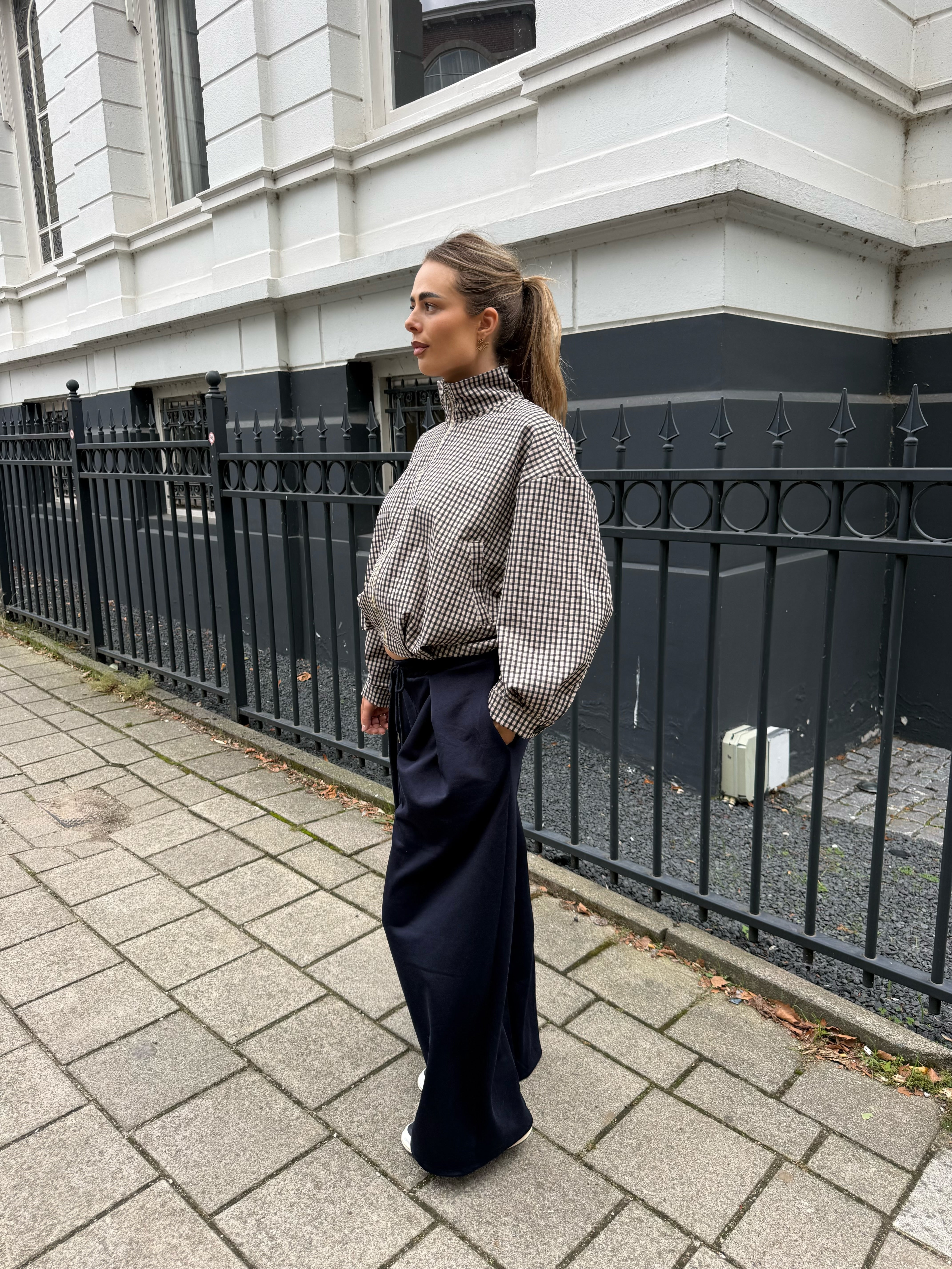 Wijde Jogger Geplooid Navy