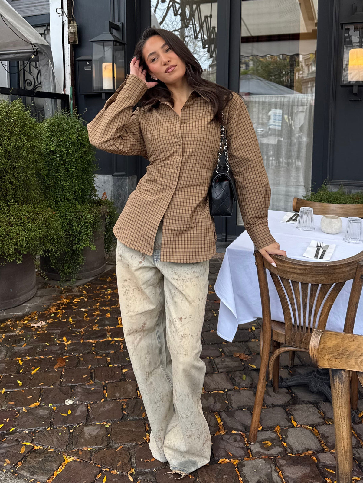 Checkered Blouse Getailleerd Bruin