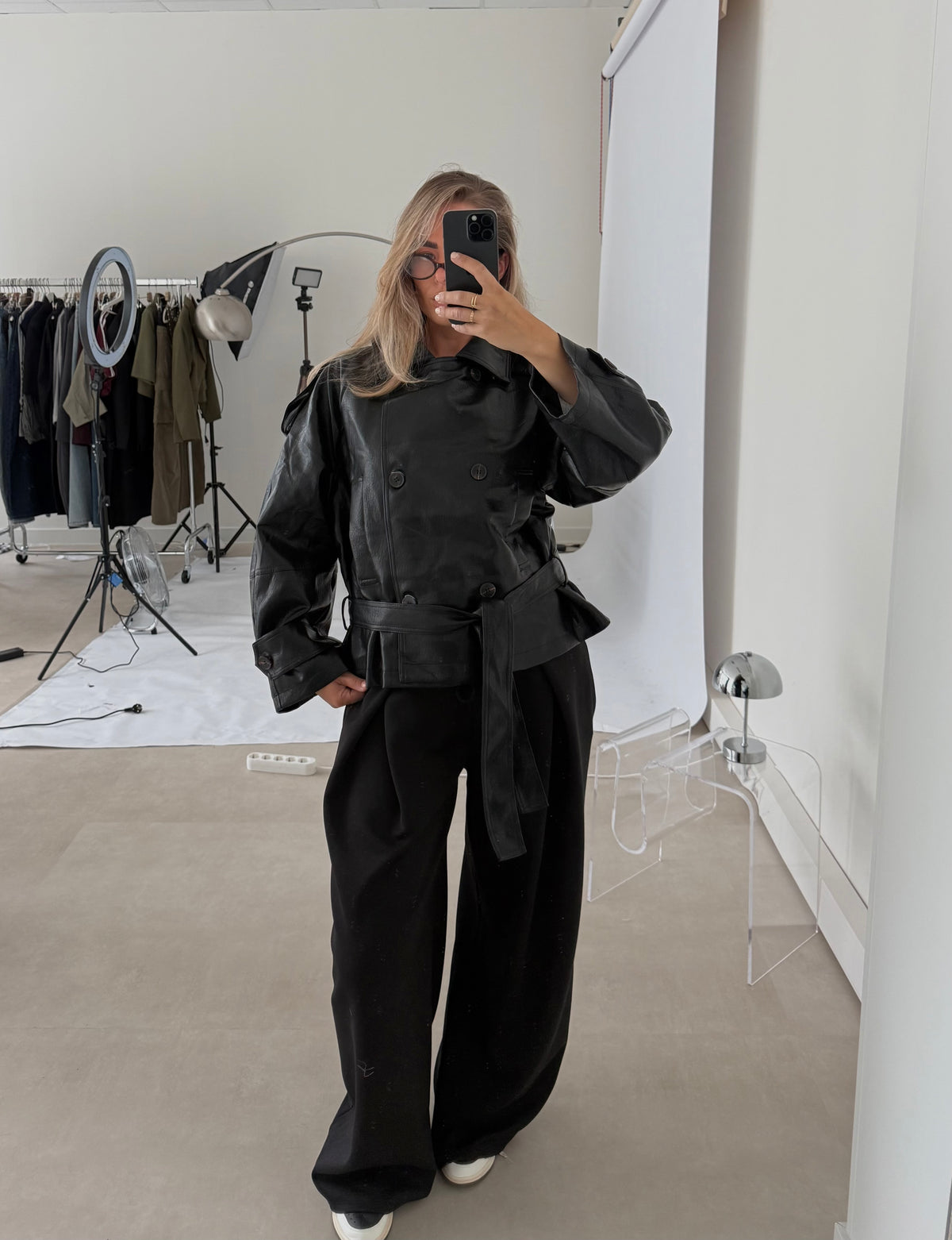 Belted Leather Jacket Black