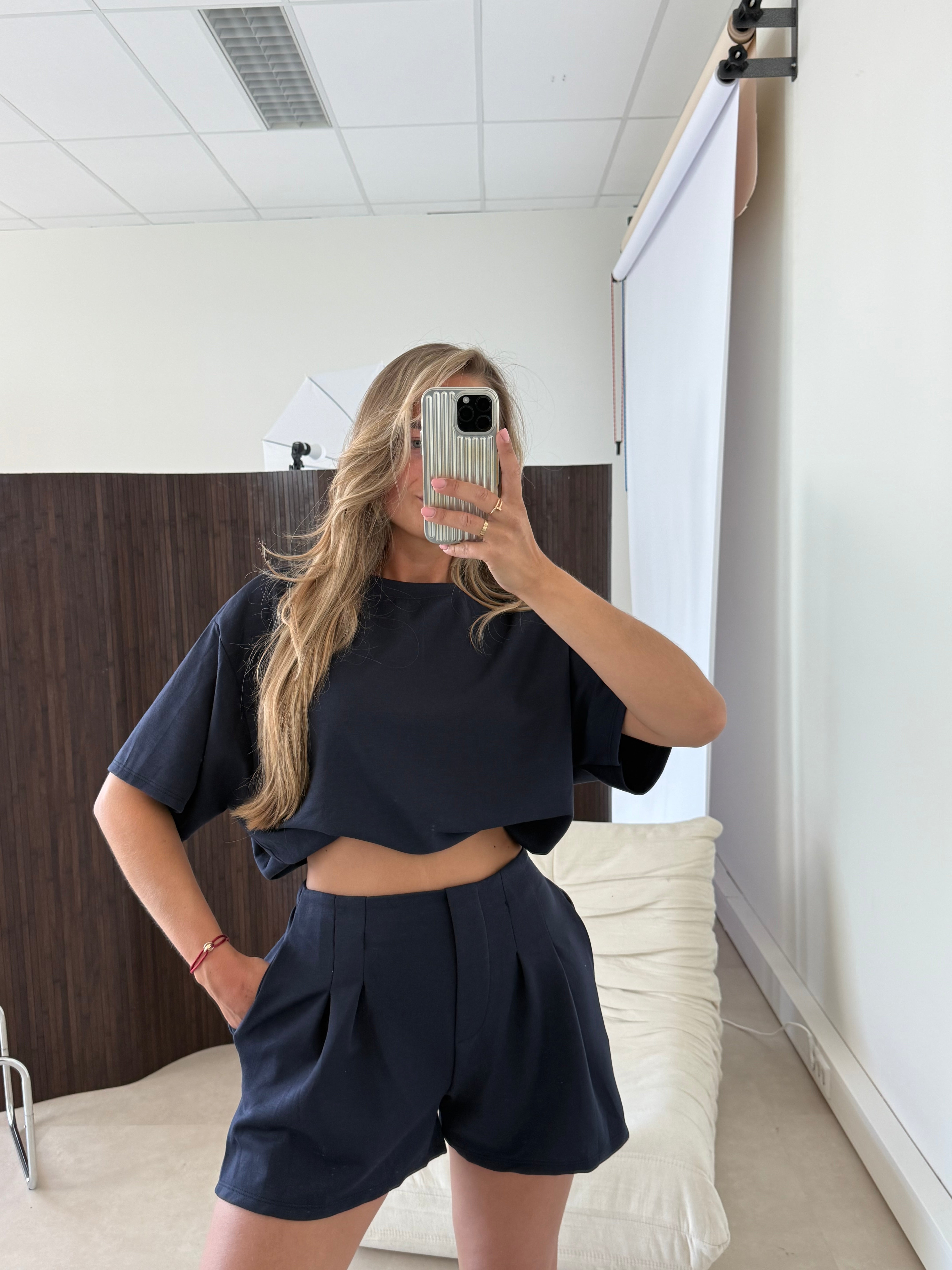 Cropped Two Piece Set Navy