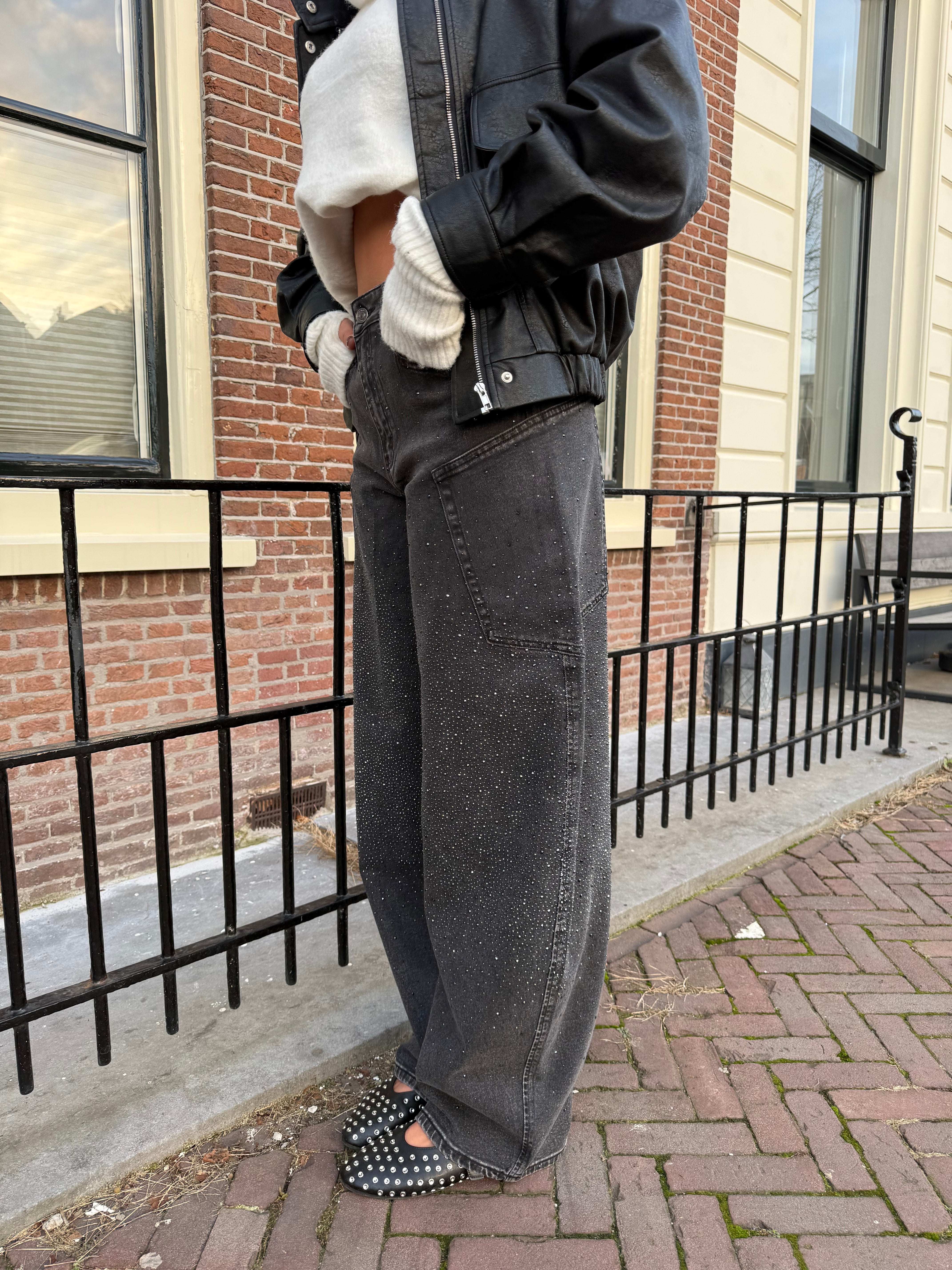 Queen Hearts Balloon Jeans Strass Grijs