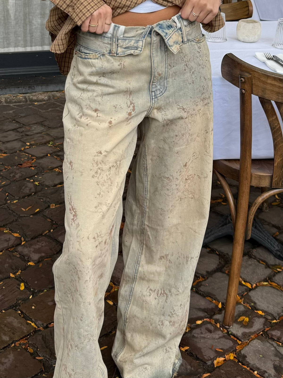 Queen Hearts Omgeslagen Jeans Dirty Wash