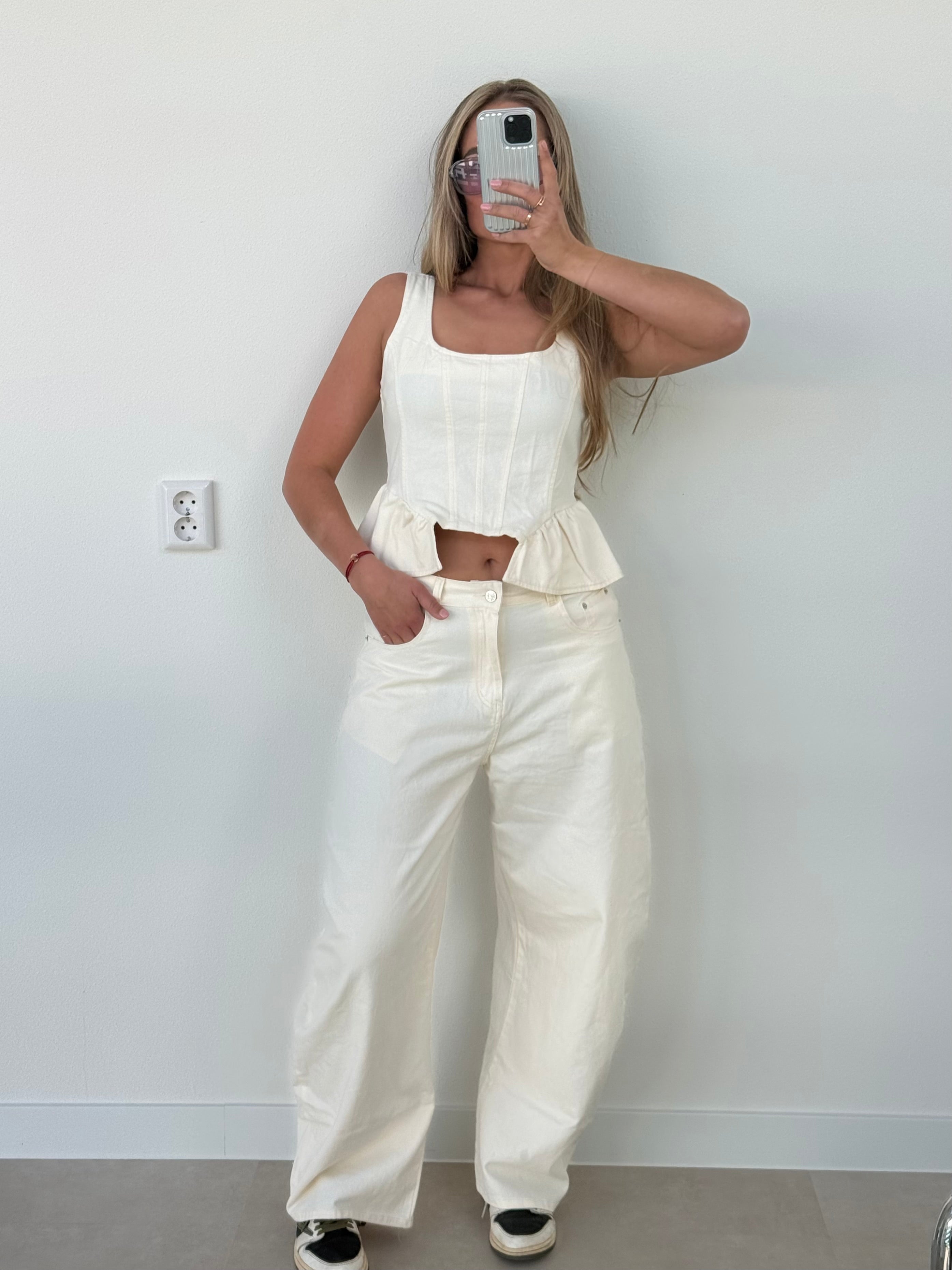 Denim Set Peplum Top Crème | Sammy