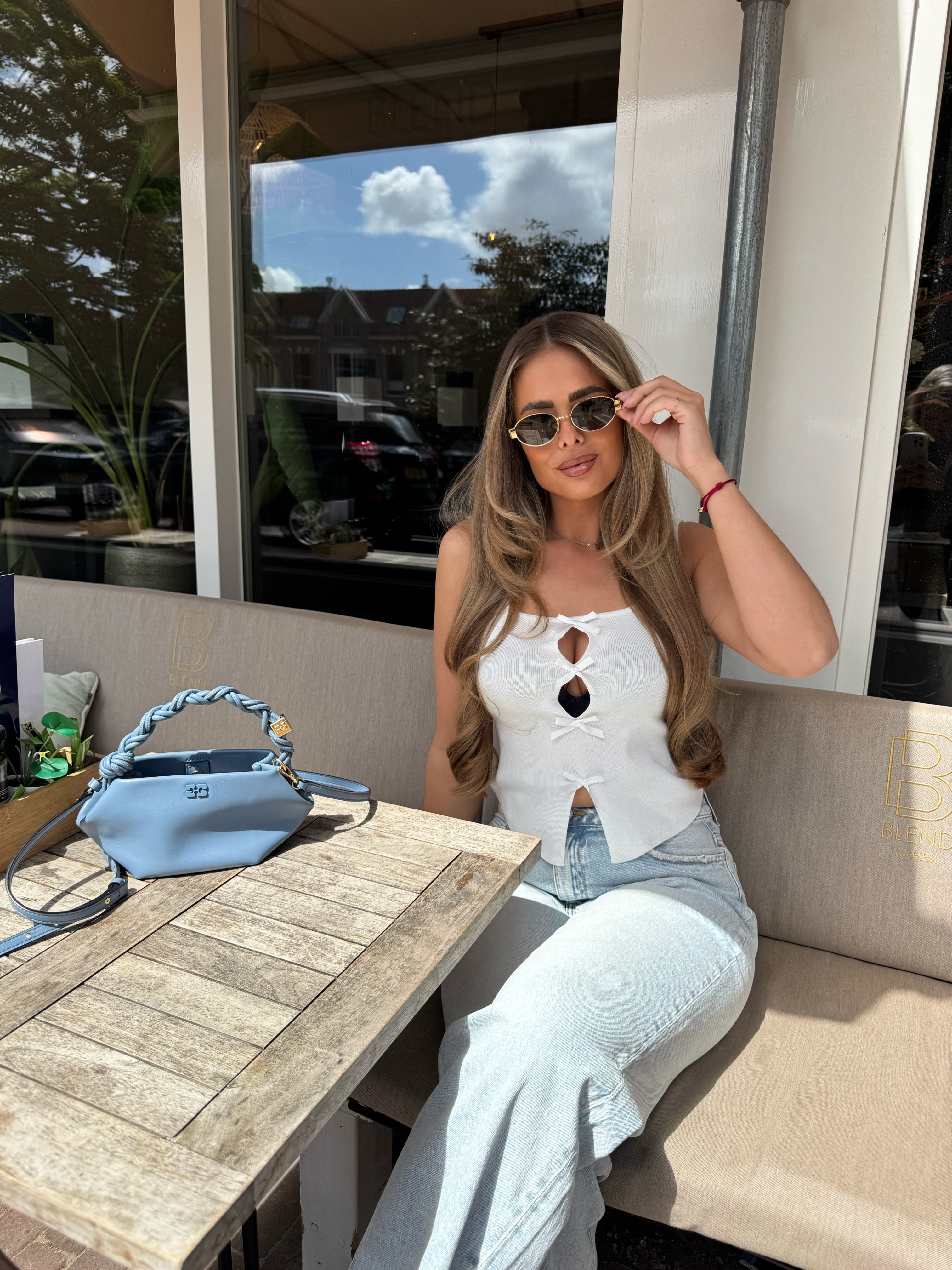 Stretch Top Strikjes Wit | Zoe