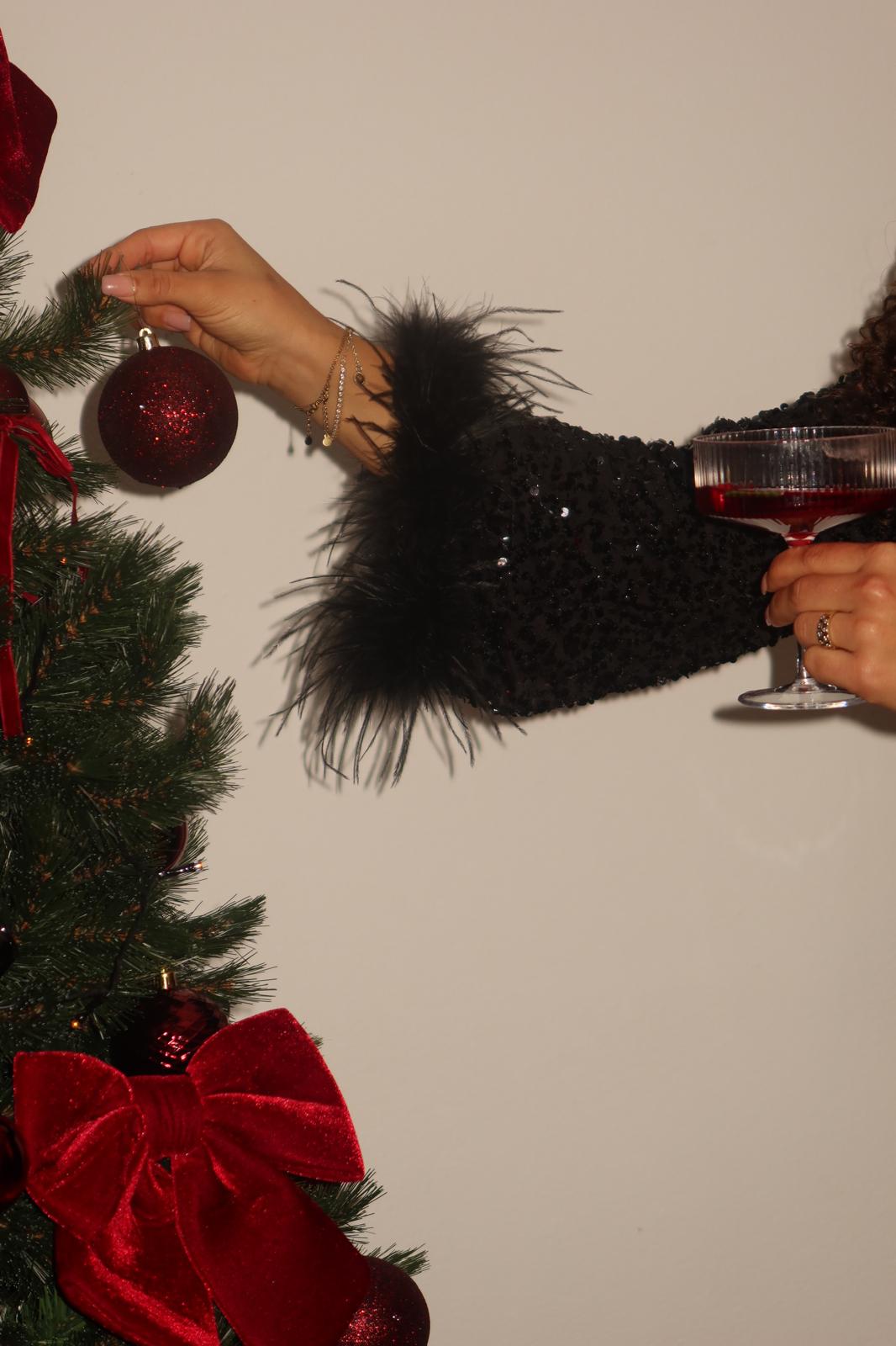 Pailletten One Shoulder Jurk Zwart | Isabel