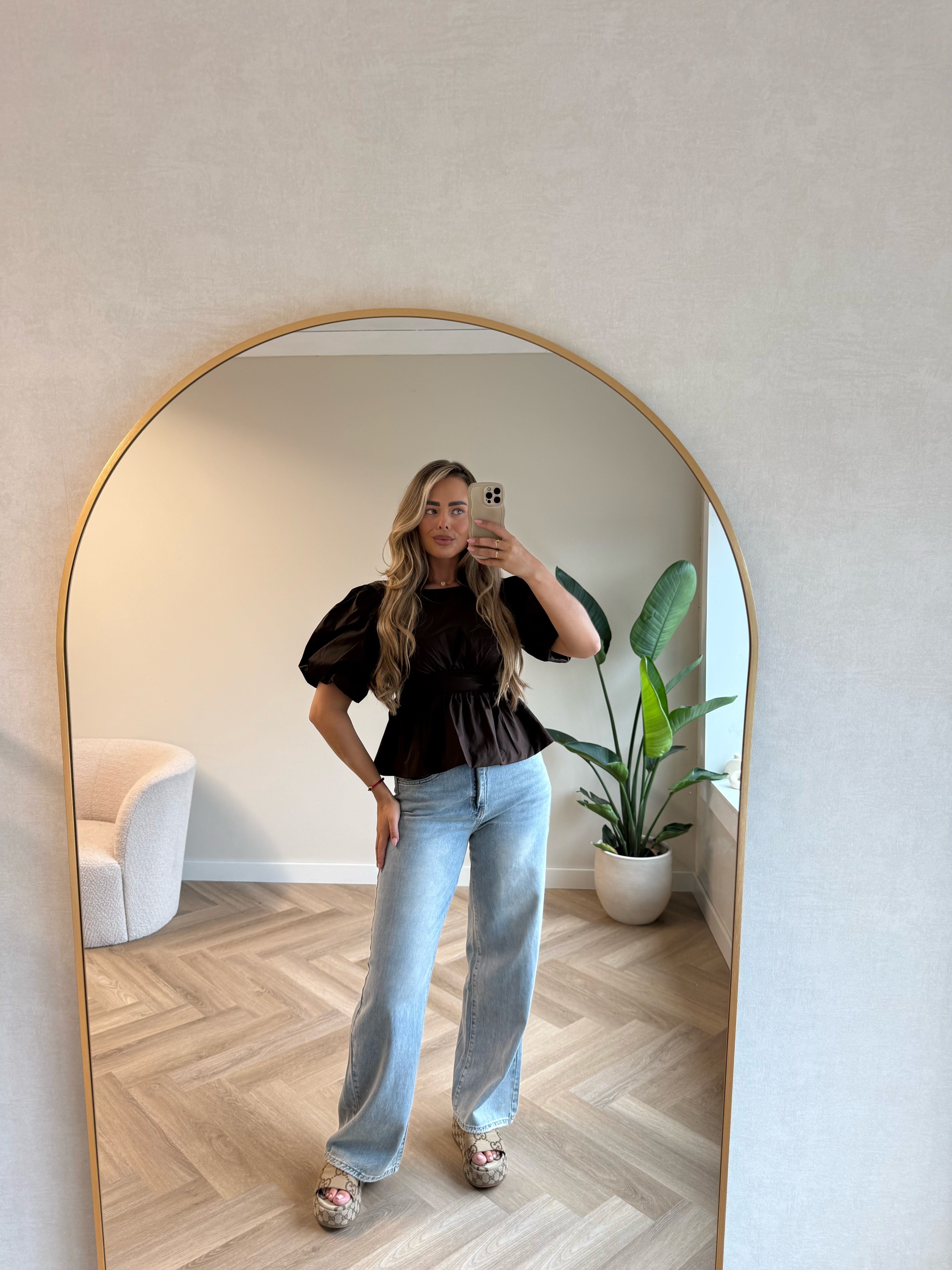 Pofmouw Top Strik Bruin | Fleur