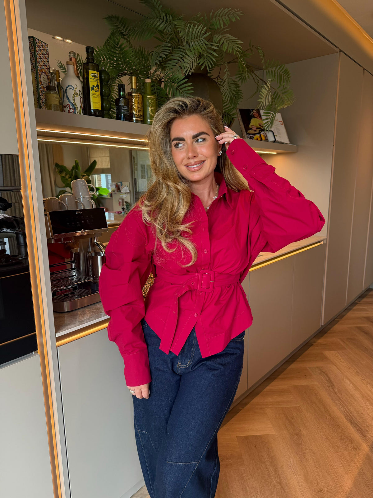 Balloon Ceintuur Blouse Fuchsia | Robyn