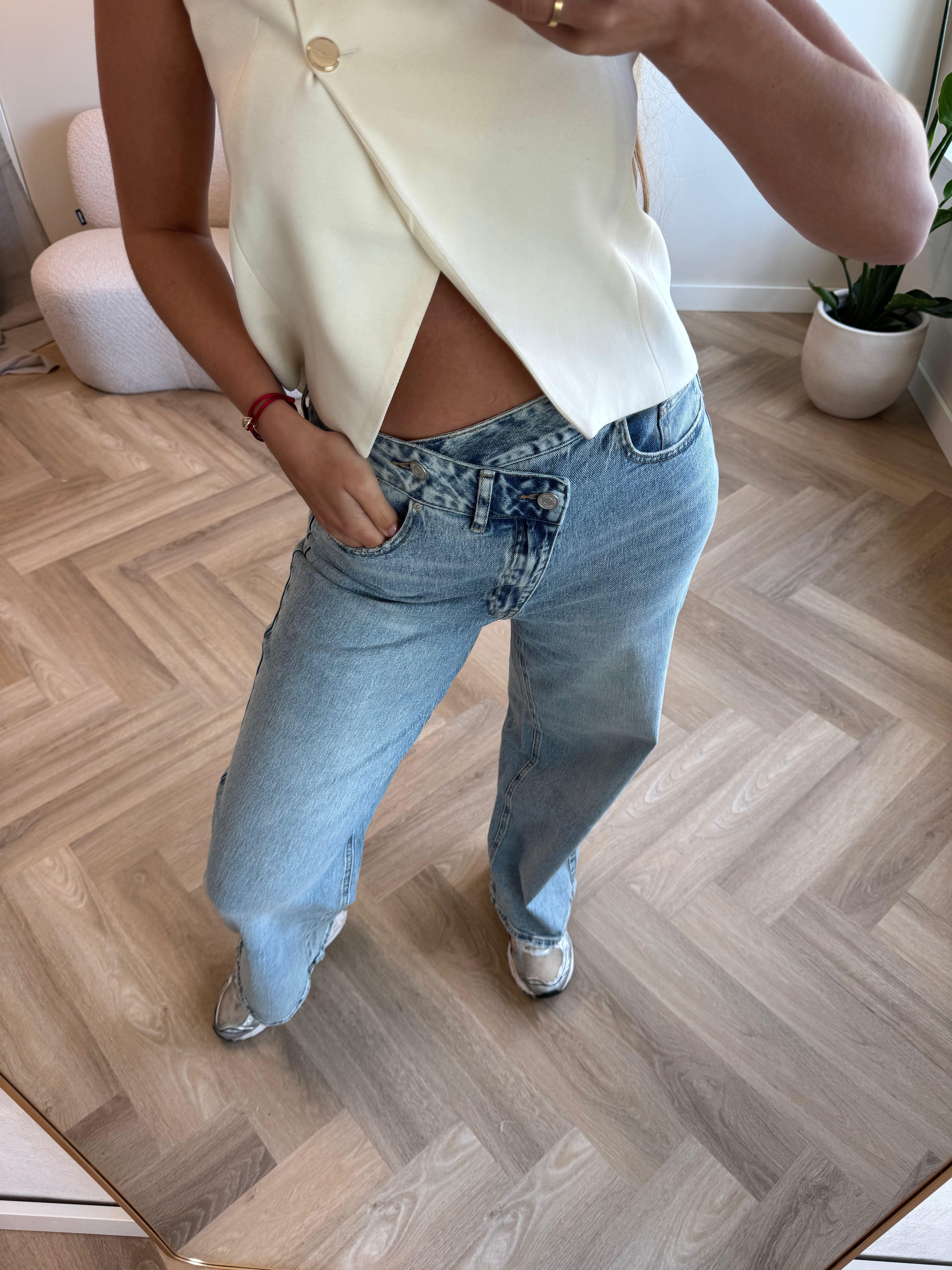 Queen Hearts Jeans Met Overslag Sluiting Blauw