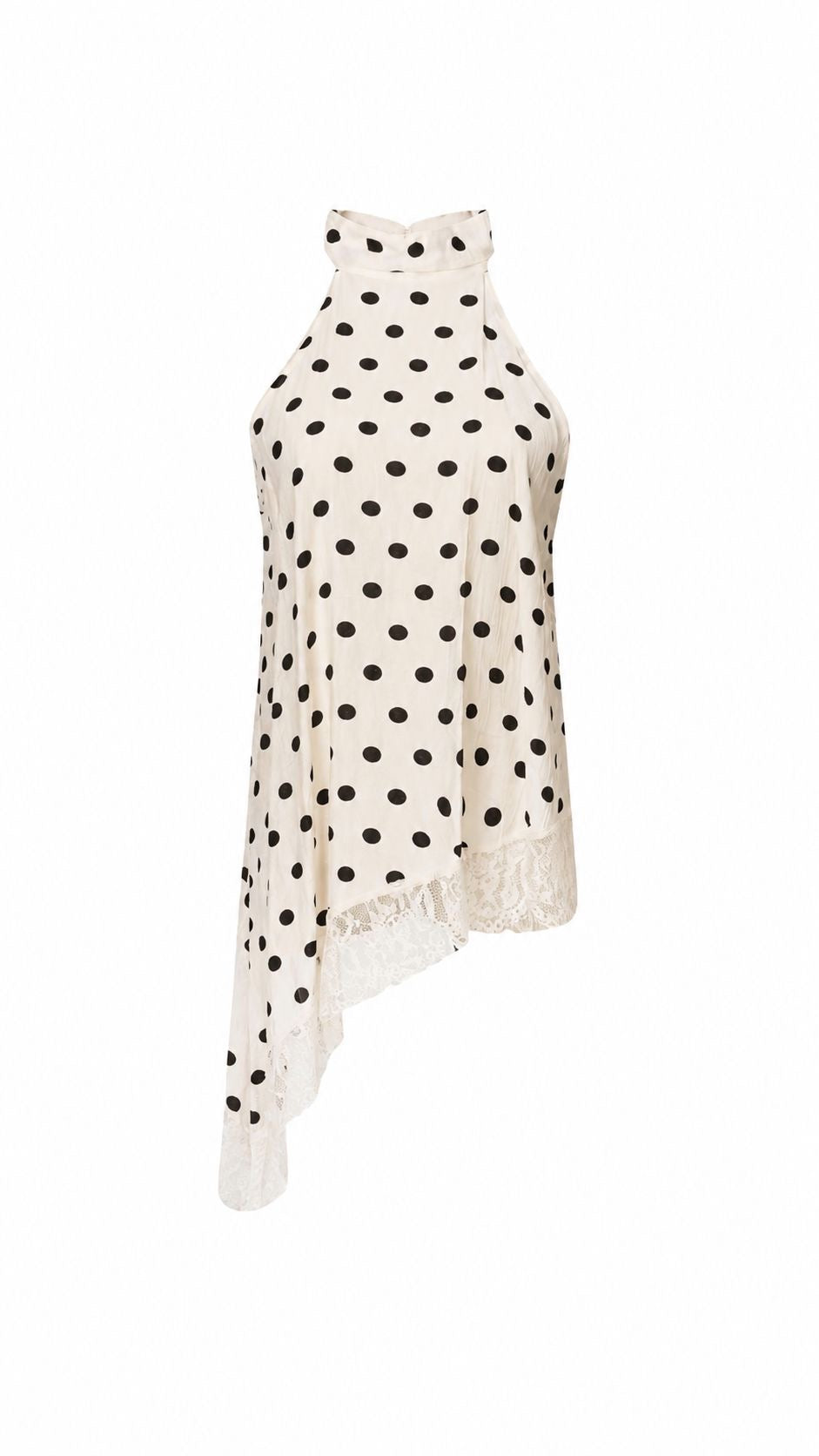 Asymmetrische Polkadot Lace Top Crème