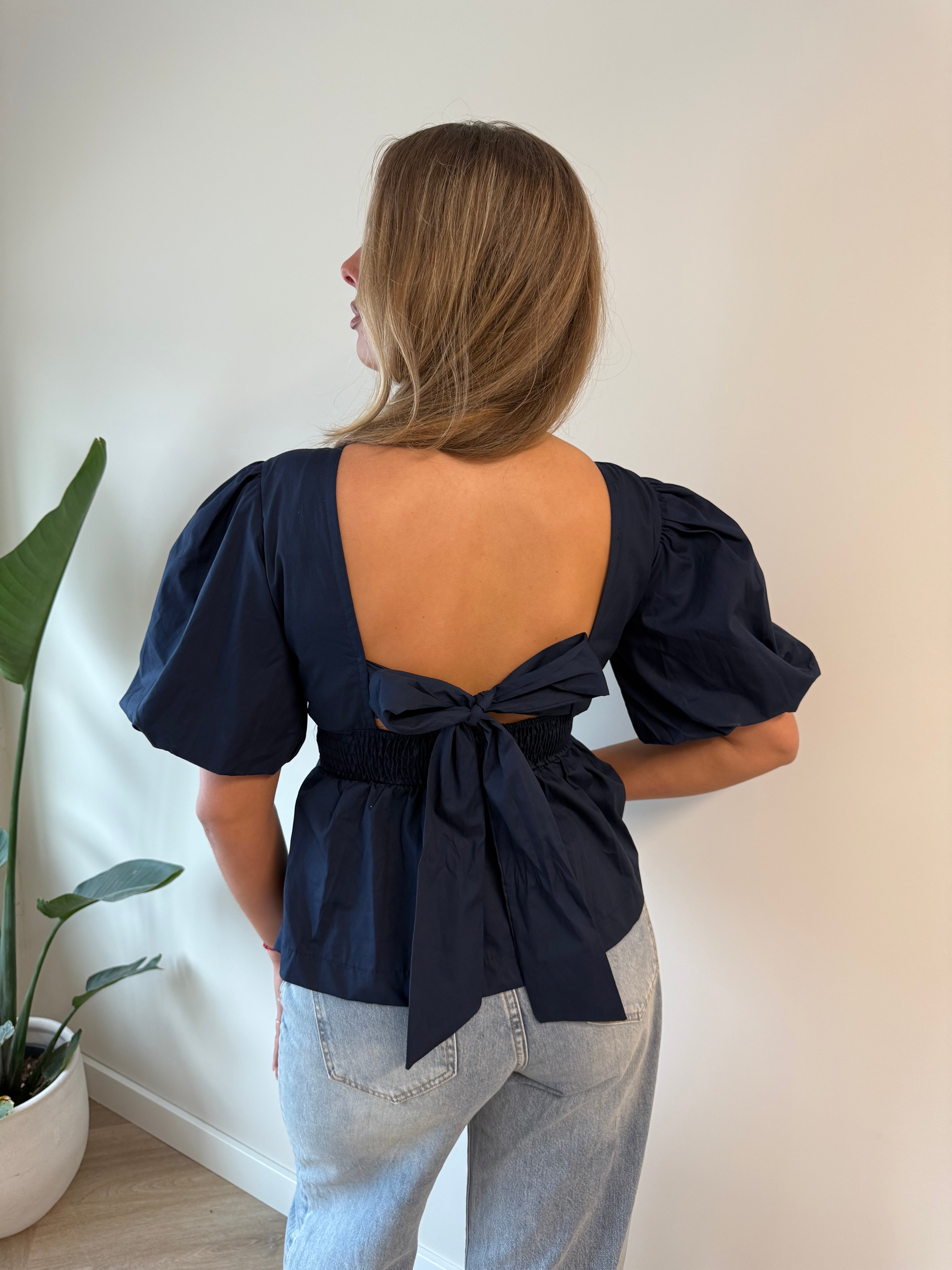 Pofmouw Top Strik Blauw | Fleur