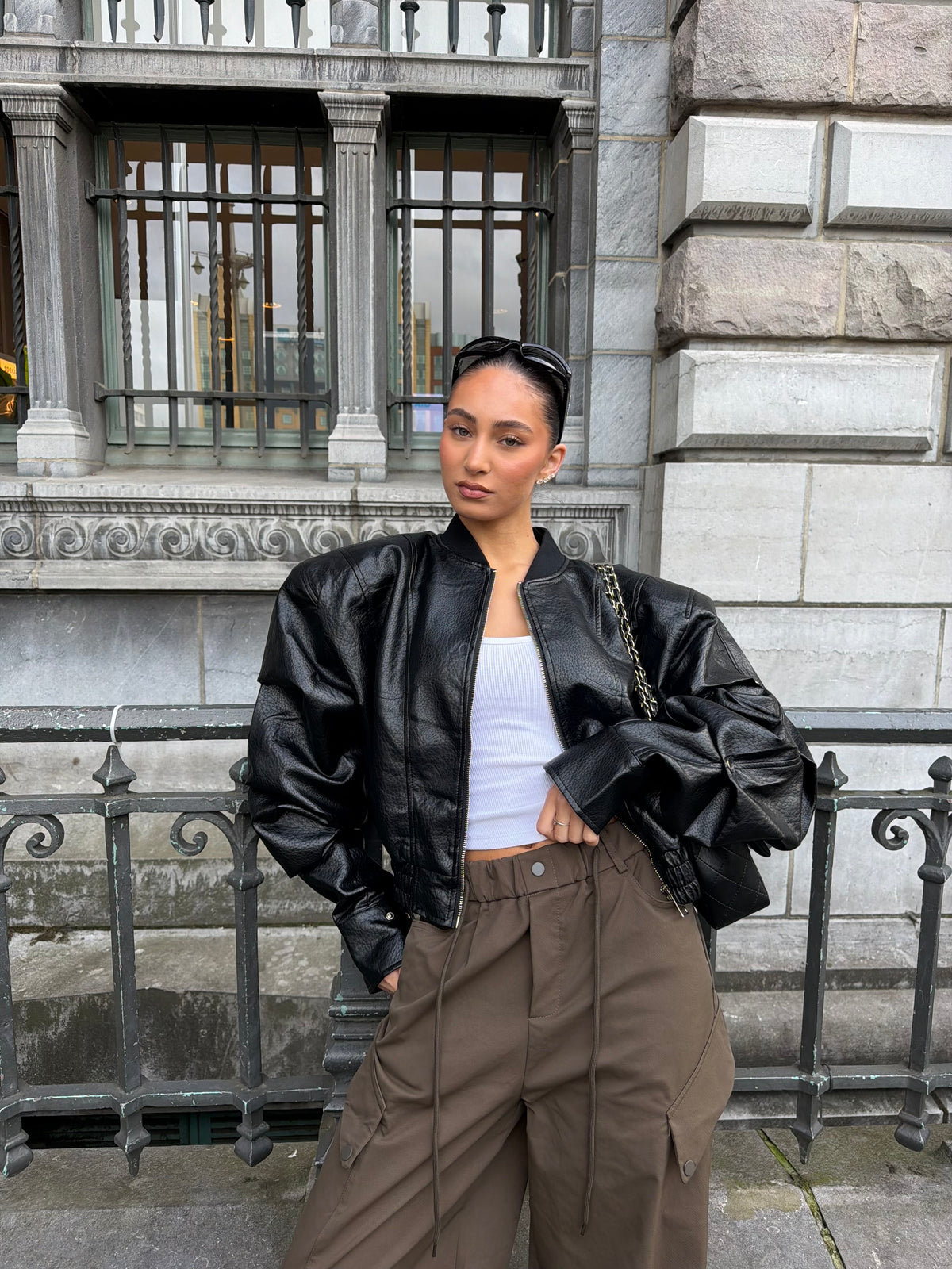 PU Leather Statement Sleeves Bomber | Frankie