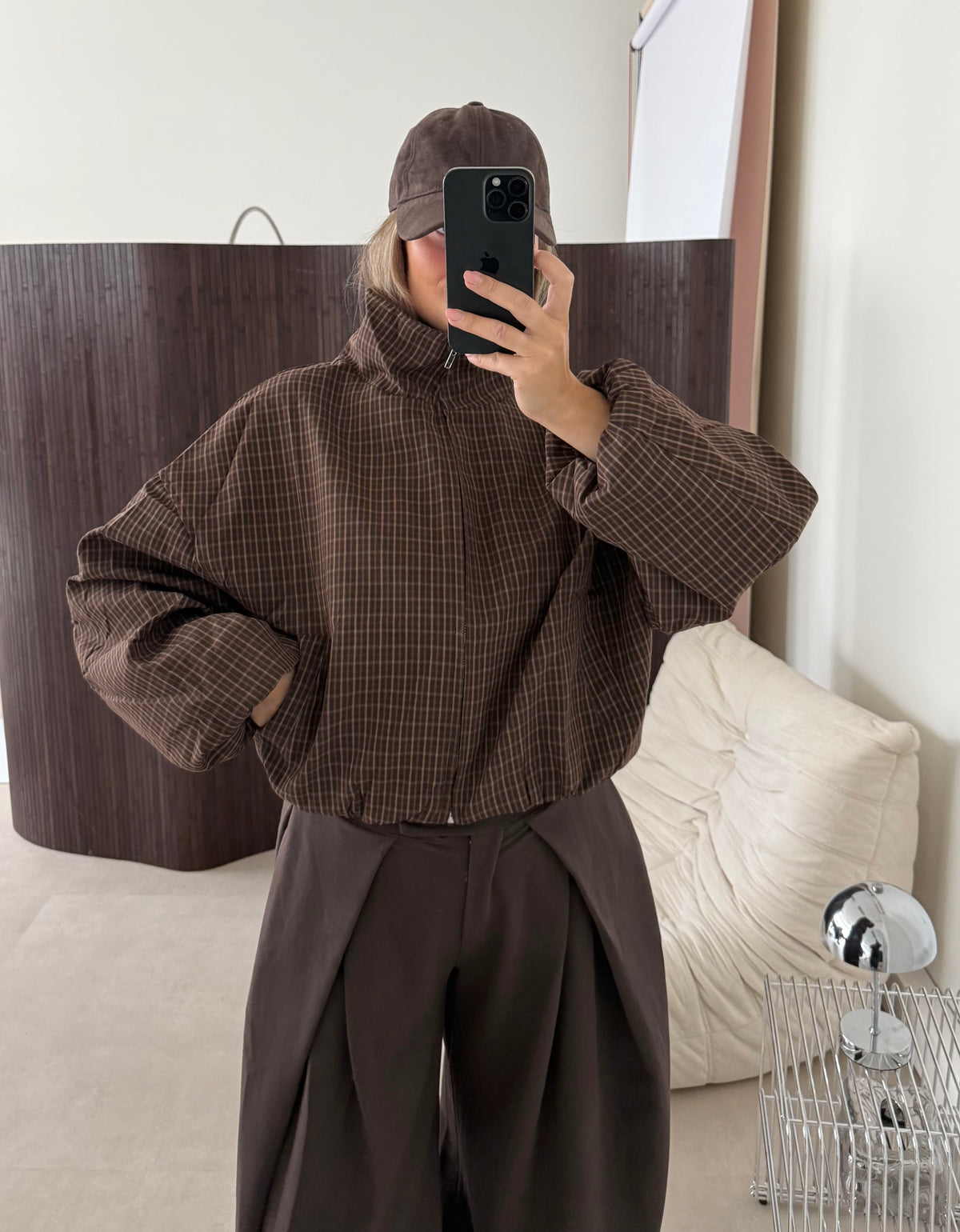 Oversized Bomber Geruit Bruin