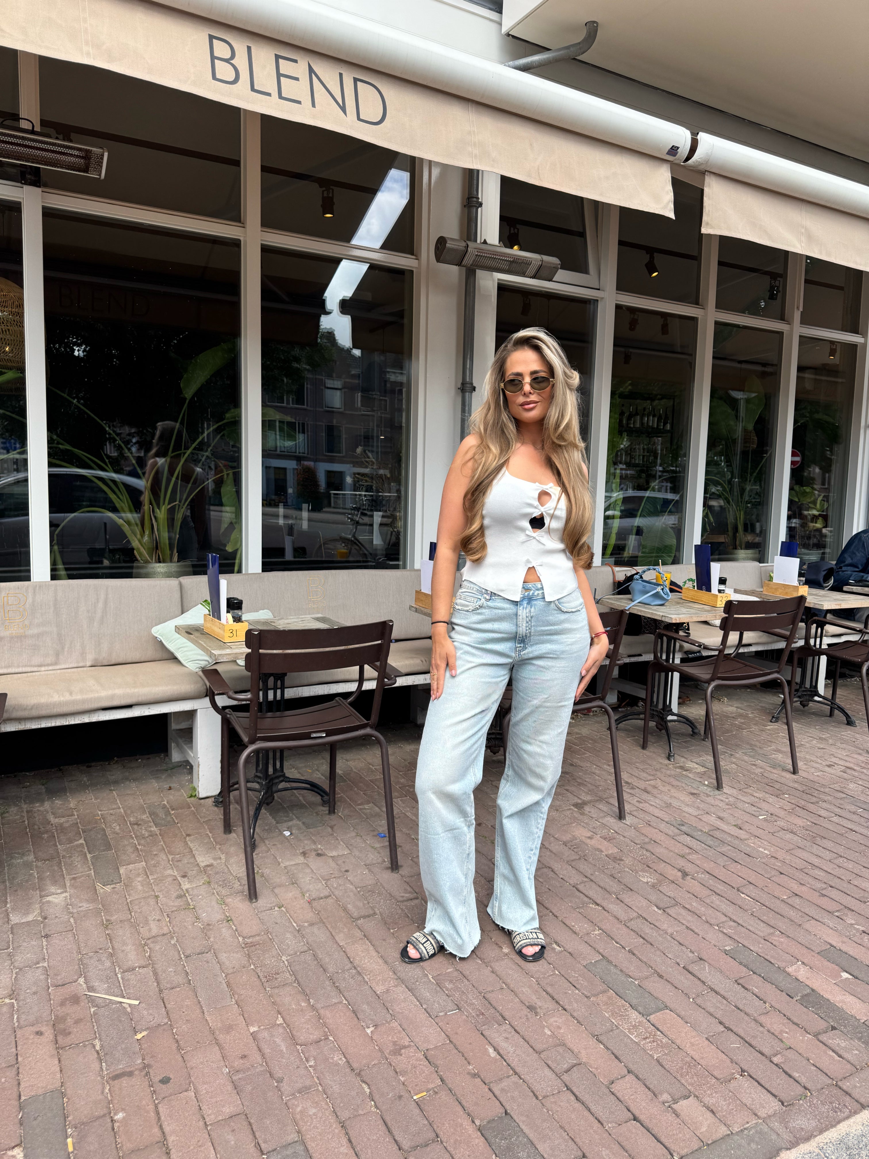 Stretch Top Strikjes Wit | Zoe