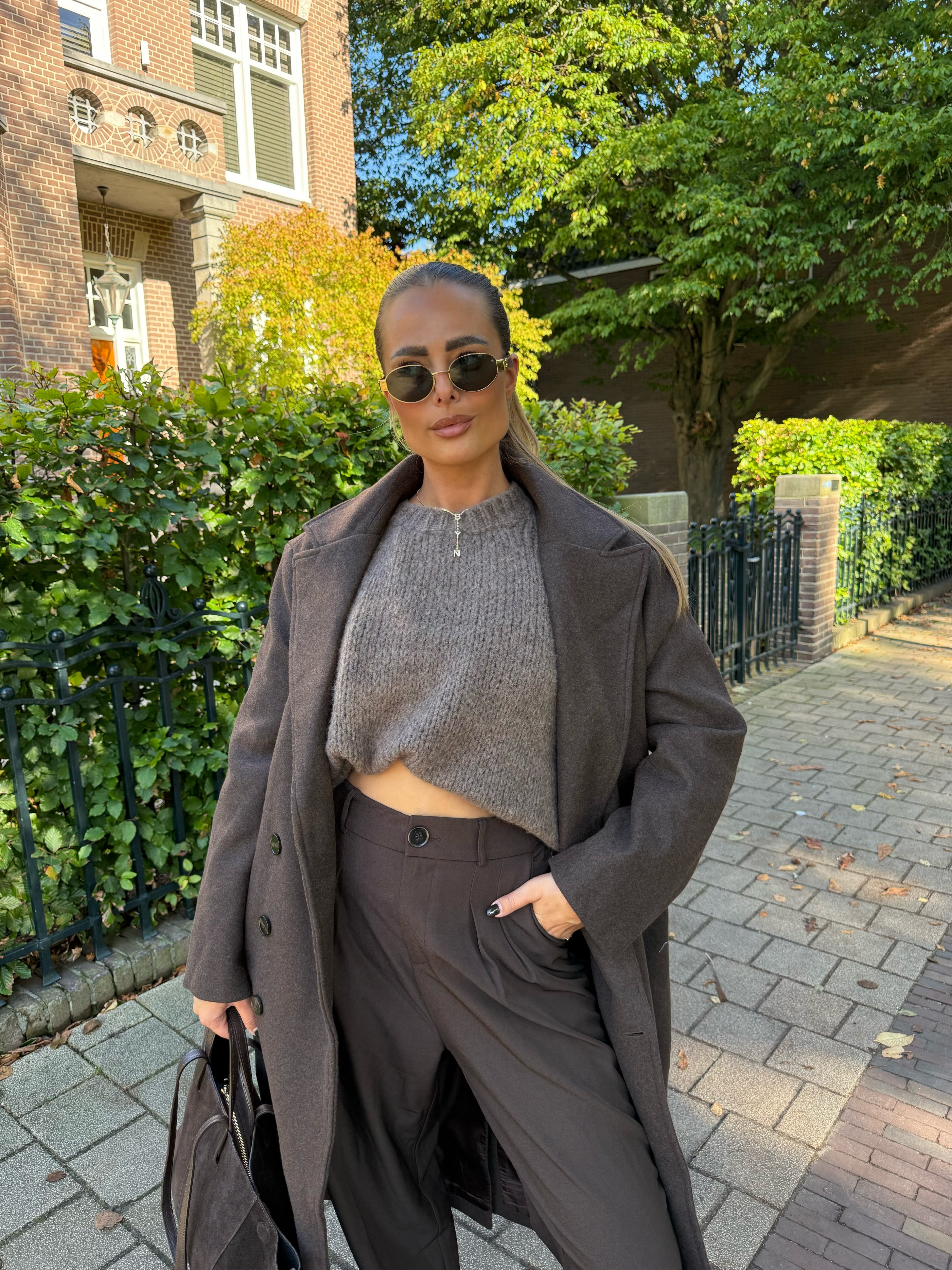 Knit Trui Korte Mouw Taupe | Nori