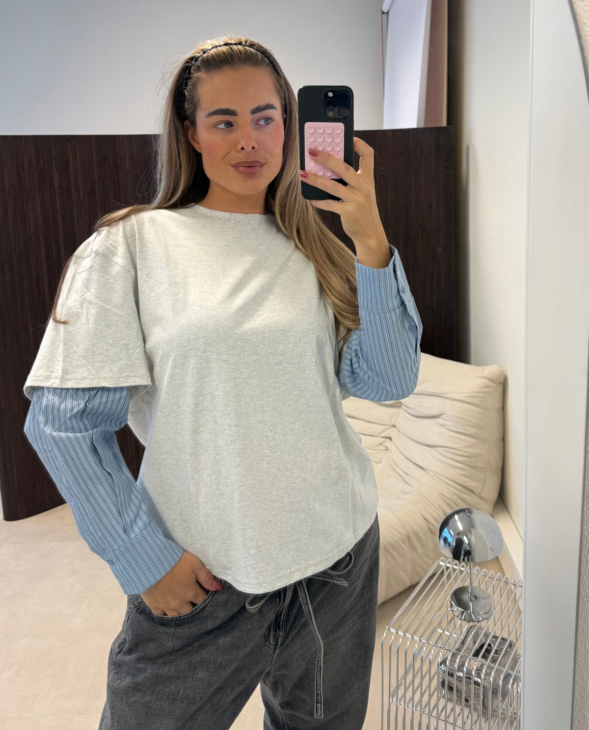 Oversized Longsleeve met Blouse Mouw Grijs