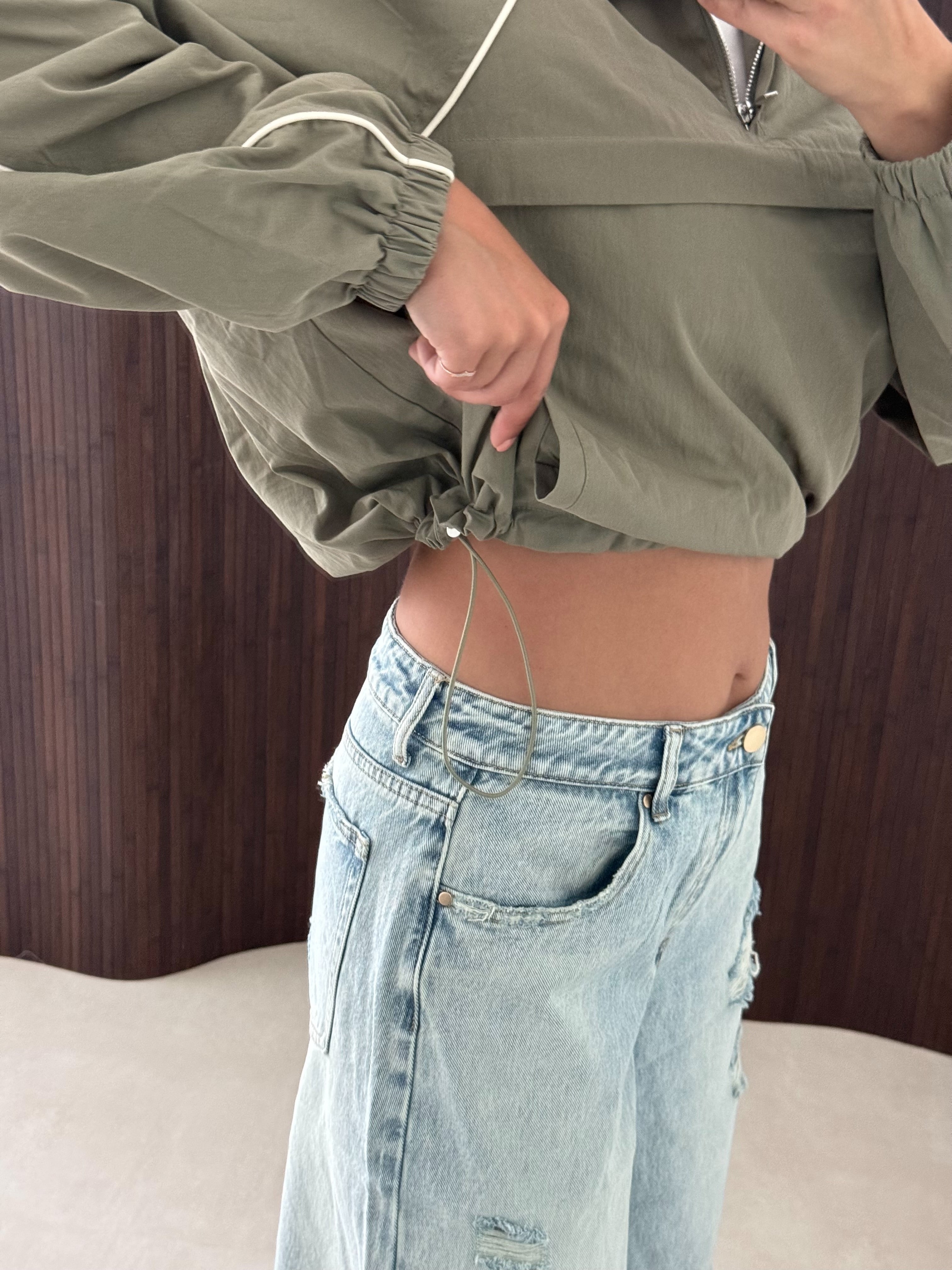 Windjack met Witte Bies Khaki | Winny