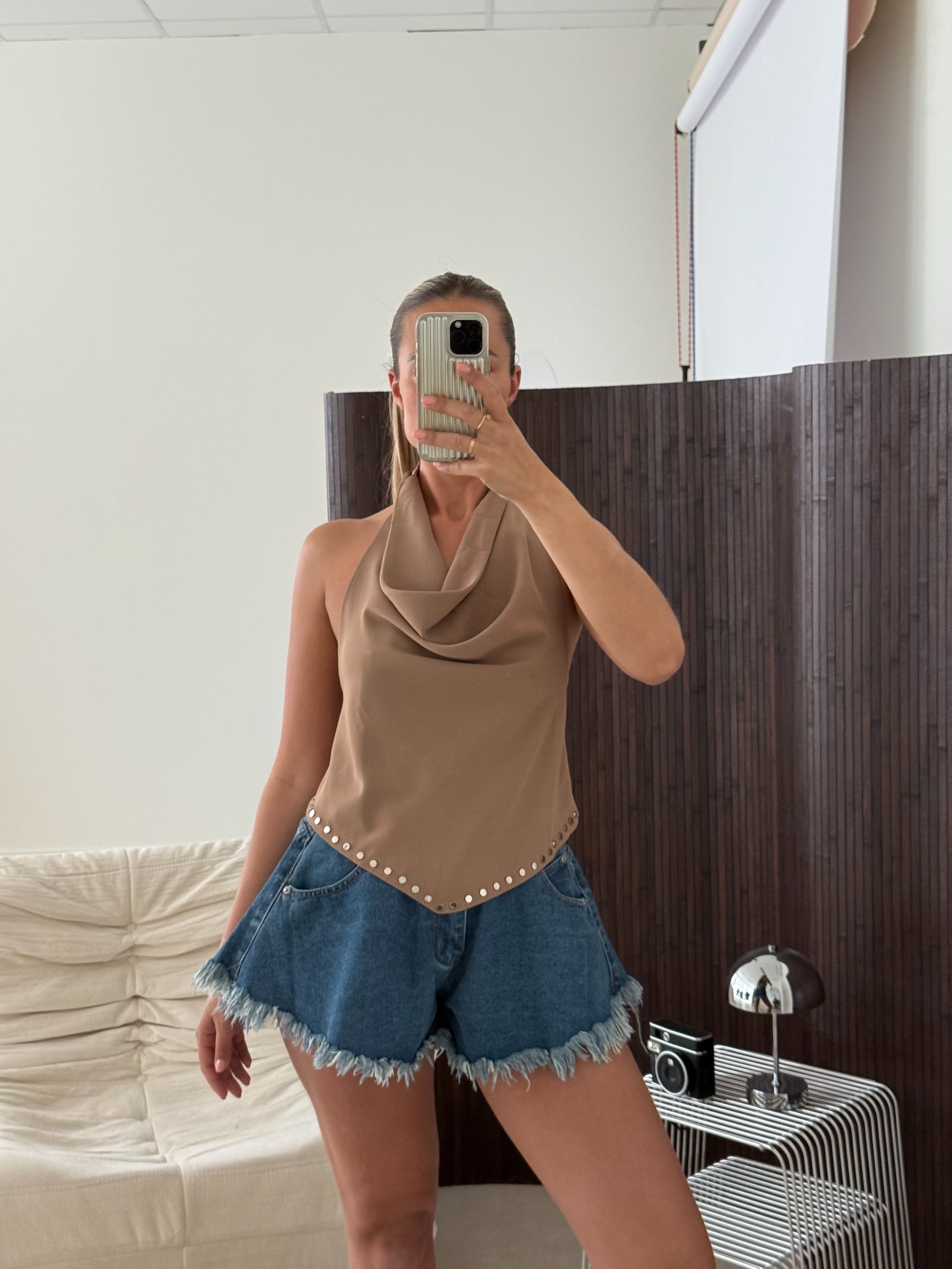 Festival Top Met Studs Camel