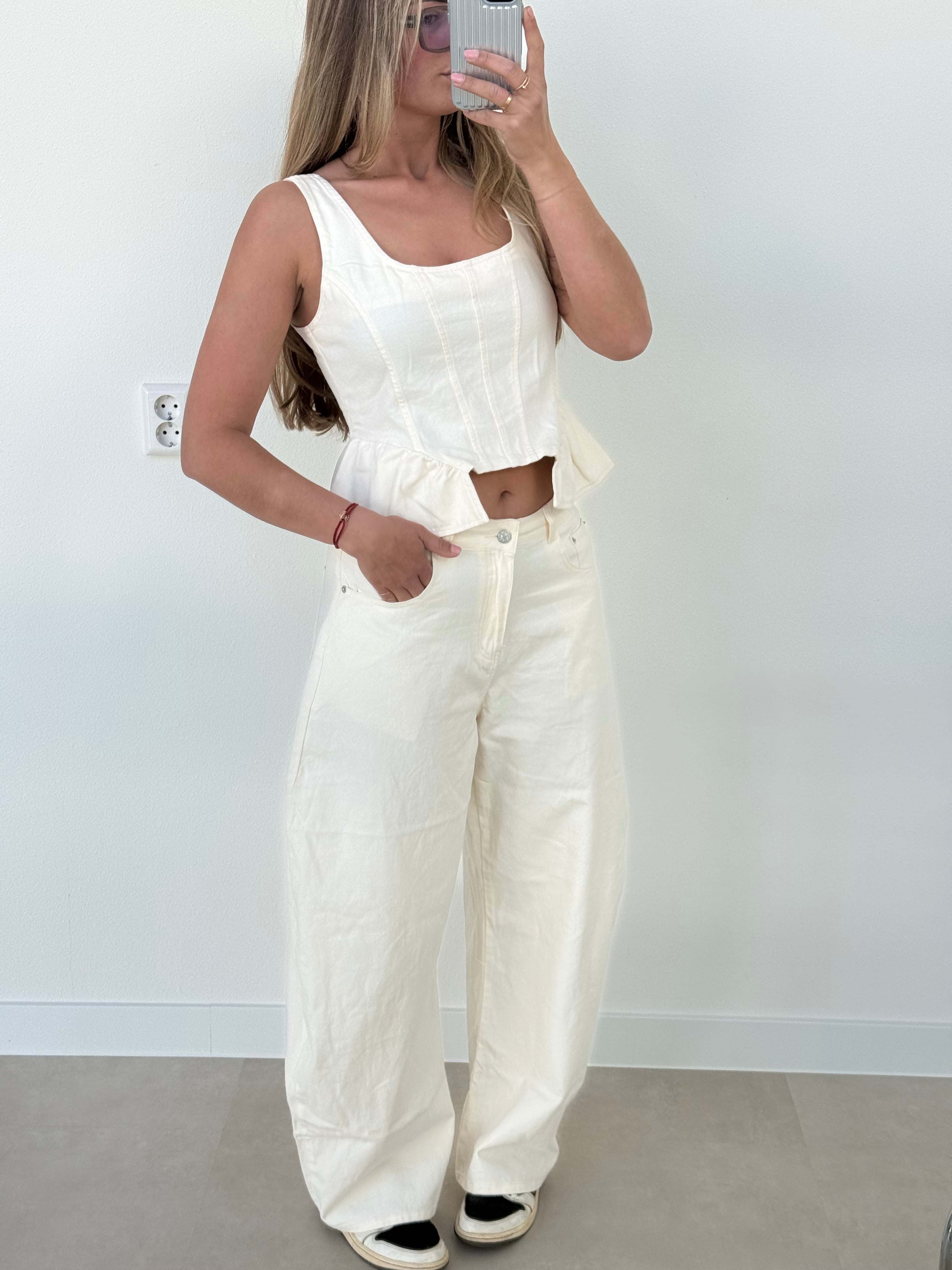 Denim Set Peplum Top Crème | Sammy