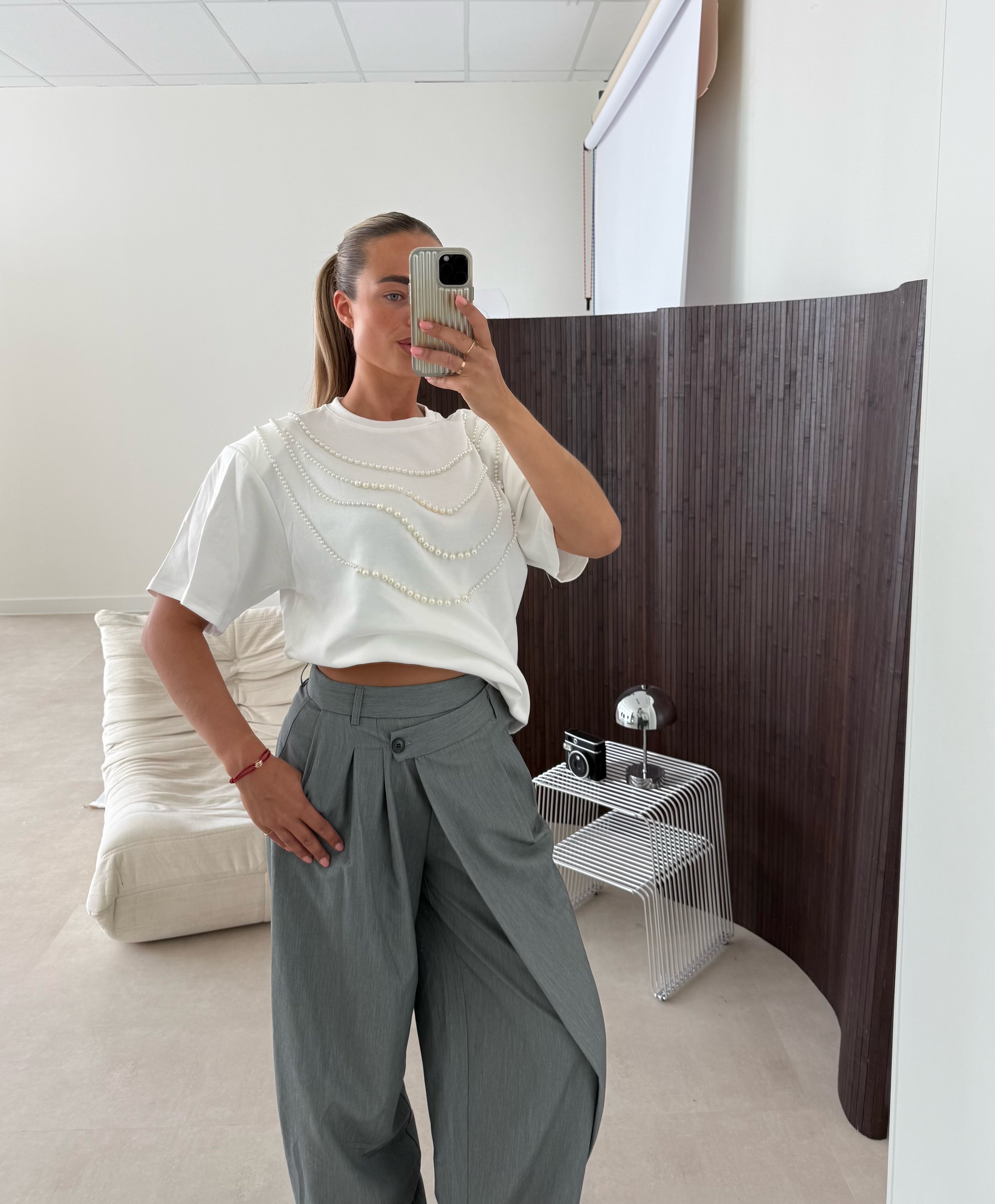 Oversized T-shirt Parels Wit | Olivia
